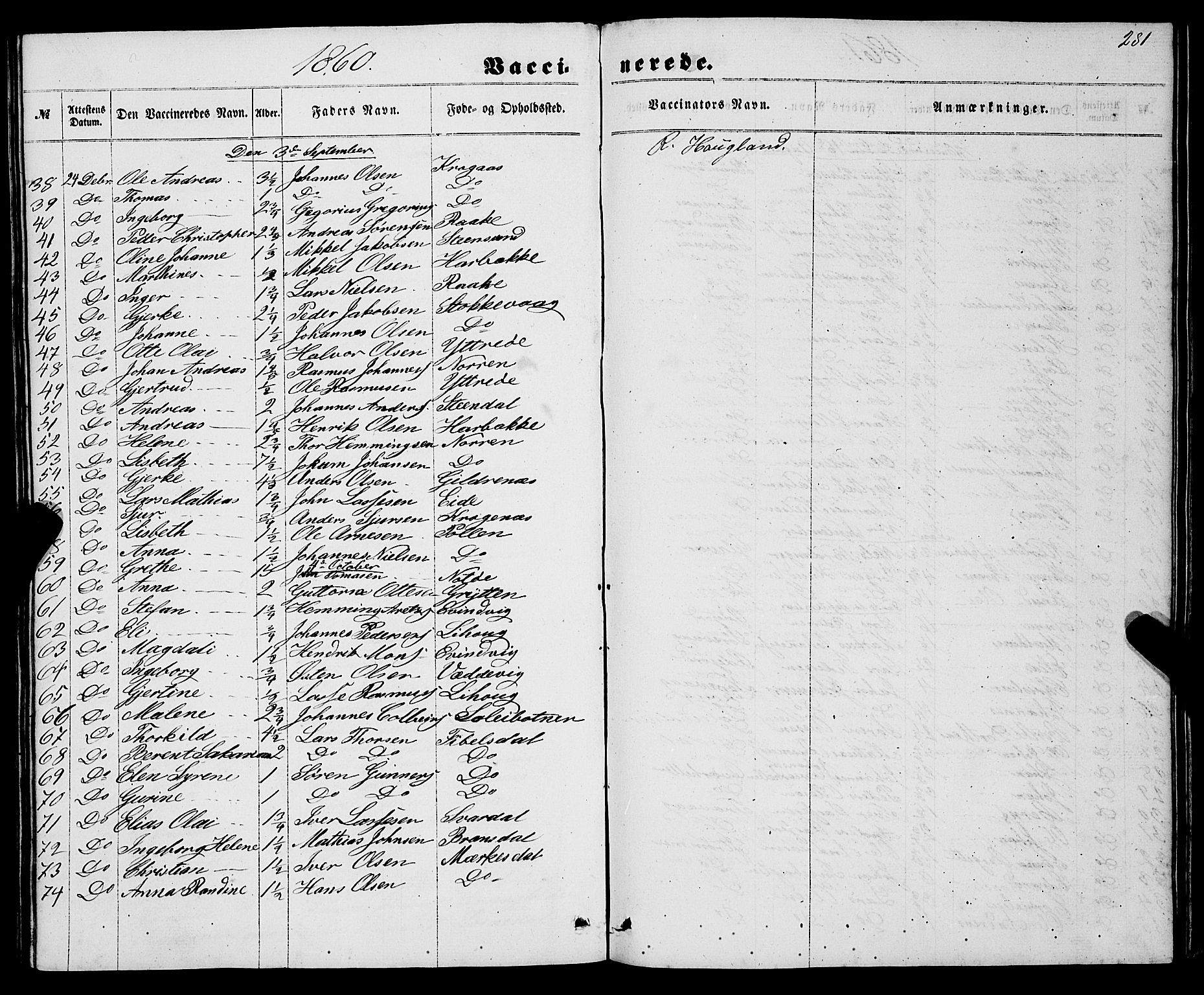 Gulen sokneprestembete, AV/SAB-A-80201/H/Haa/Haaa/L0022: Parish register (official) no. A 22, 1859-1869, p. 281