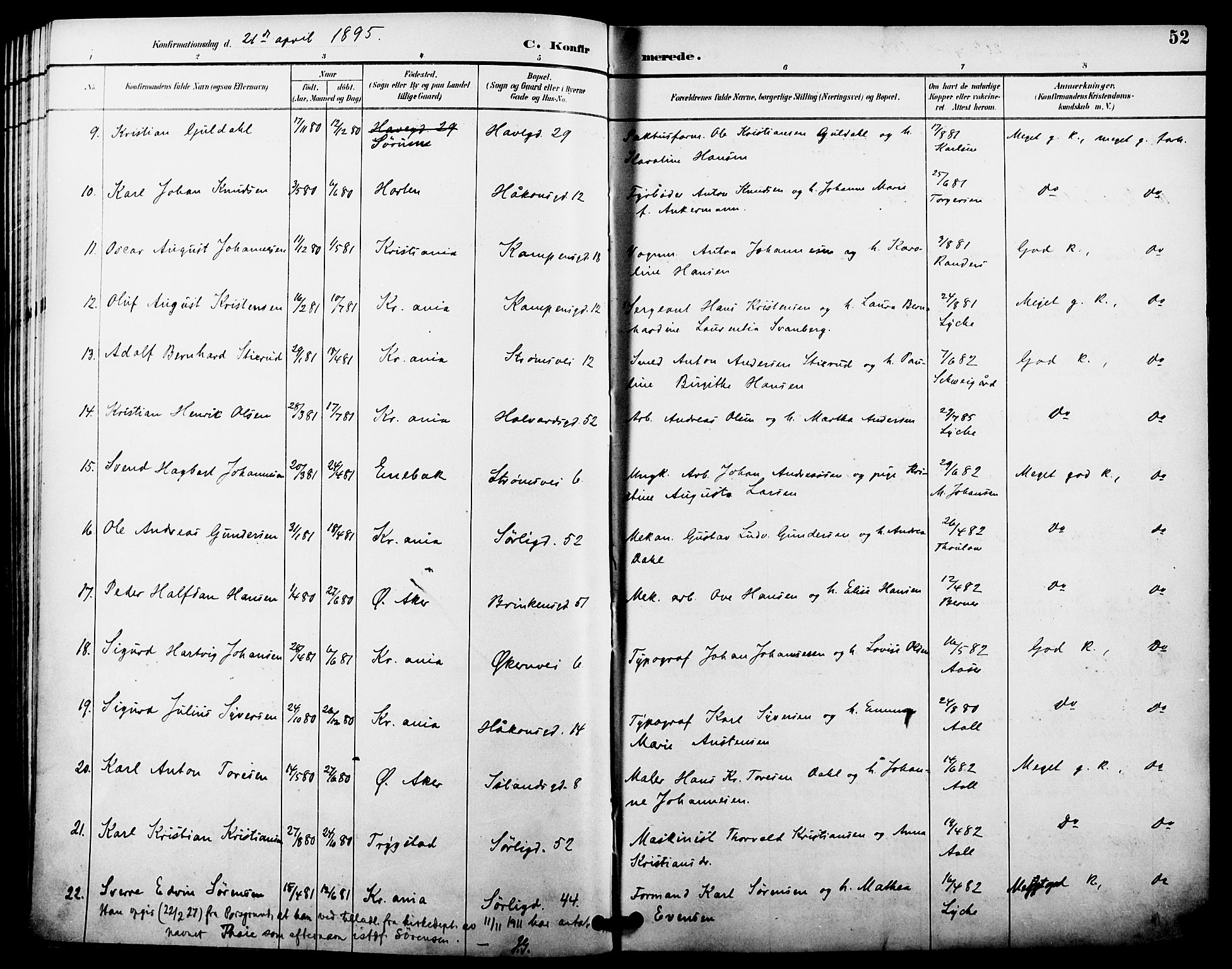 Kampen prestekontor Kirkebøker, AV/SAO-A-10853/F/Fa/L0008: Parish register (official) no. I 8, 1892-1902, p. 52