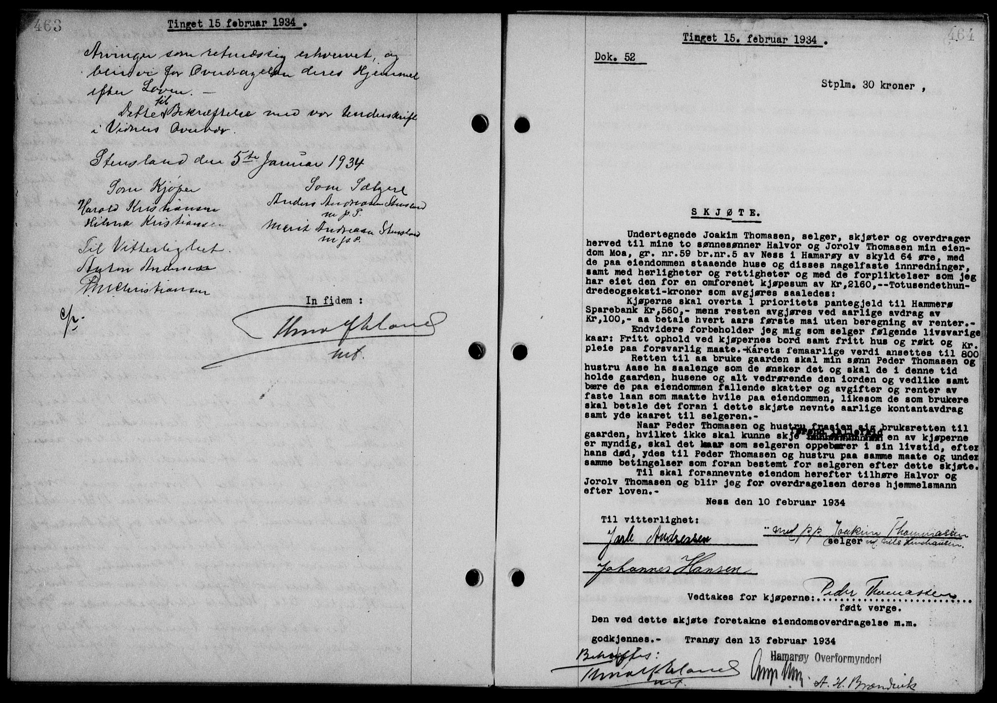 Steigen og Ofoten sorenskriveri, SAT/A-0030/1/2/2C/L0023/0002: Mortgage book no. 26-II og 27, 1933-1934, Deed date: 15.02.1934