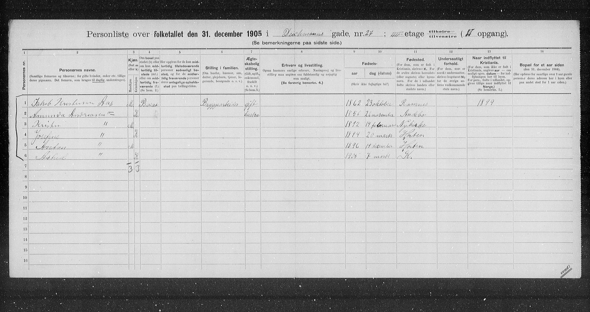 OBA, Municipal Census 1905 for Kristiania, 1905, p. 8208