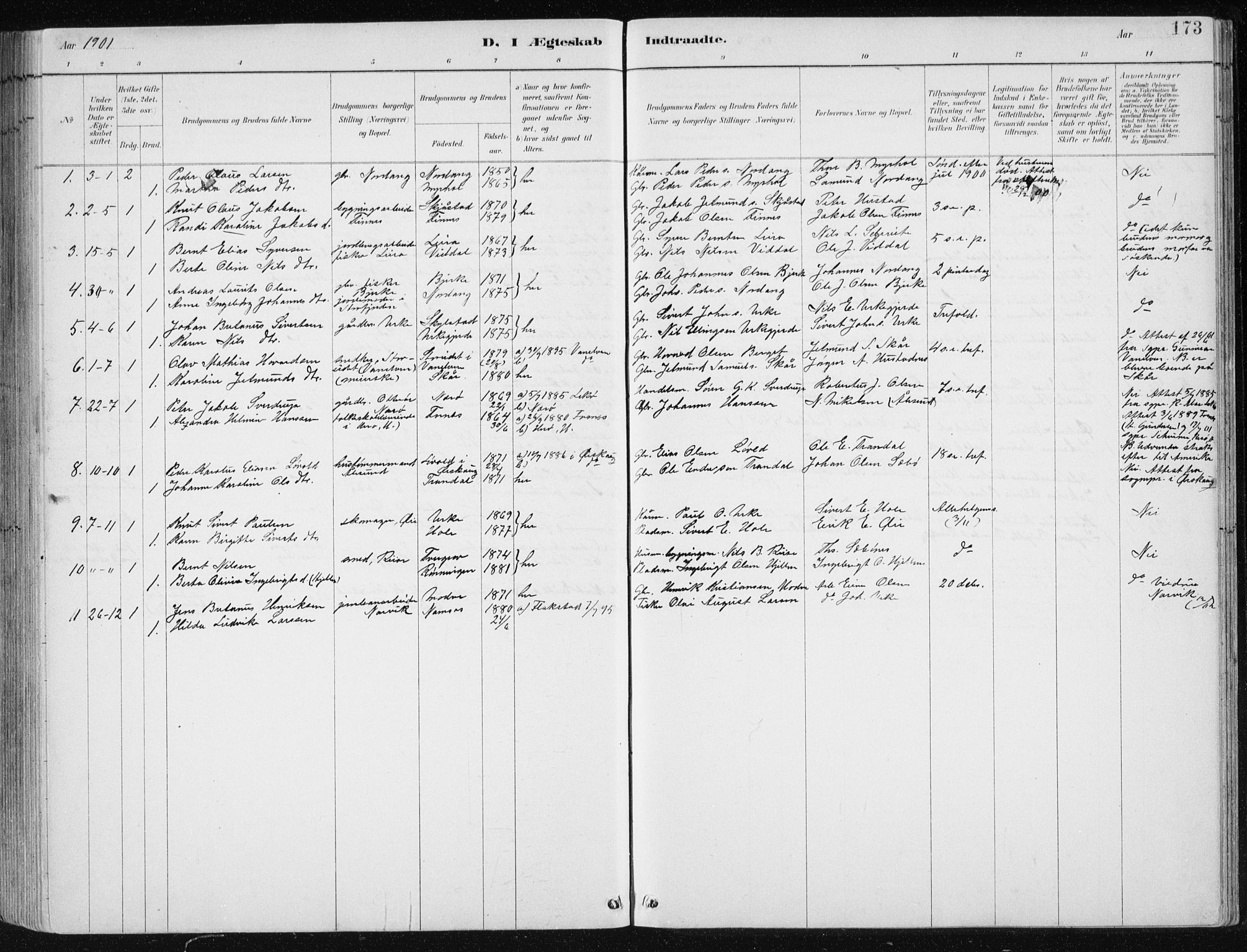 Ministerialprotokoller, klokkerbøker og fødselsregistre - Møre og Romsdal, AV/SAT-A-1454/515/L0215: Parish register (copy) no. 515C02, 1884-1906, p. 173