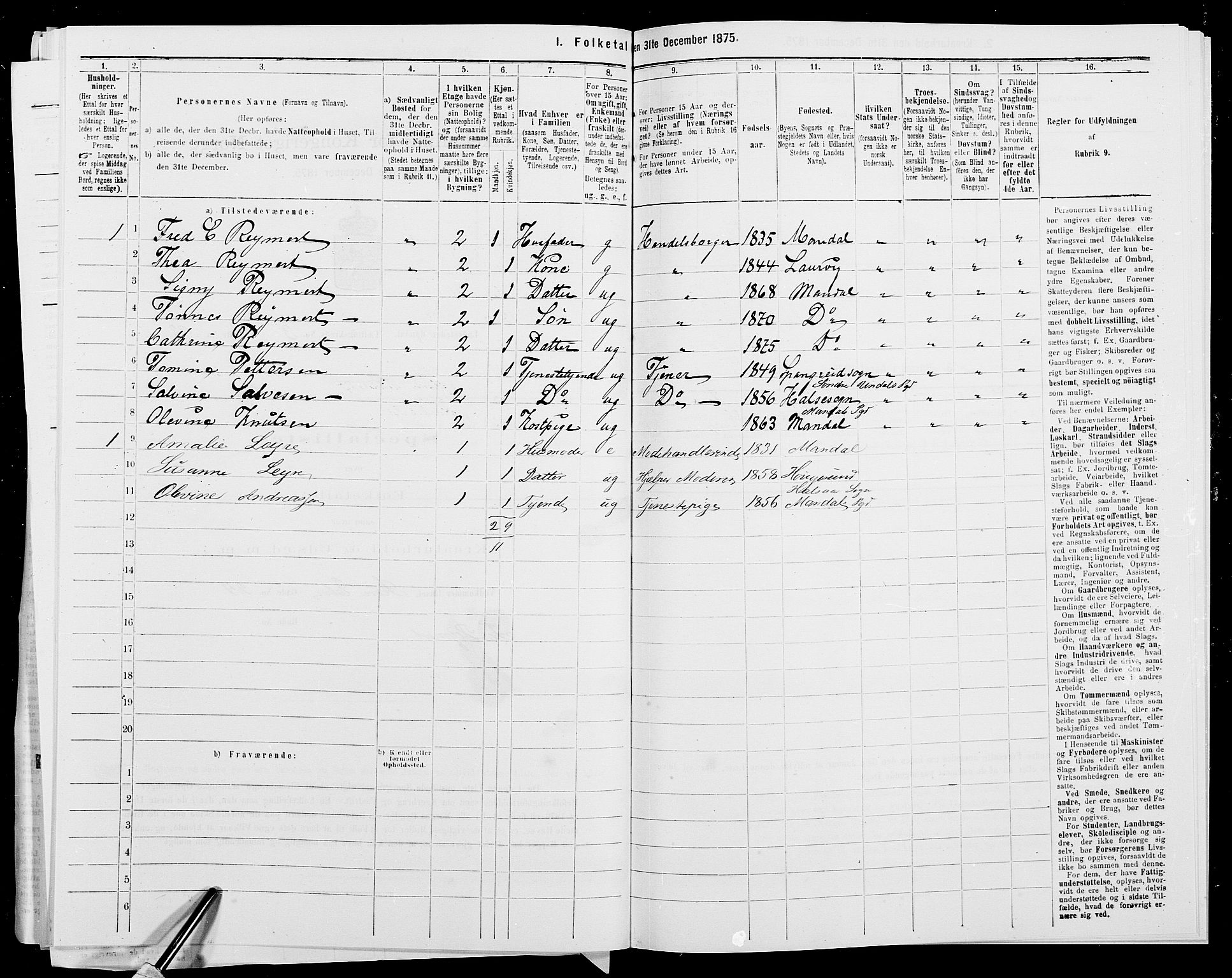 SAK, 1875 census for 1002B Mandal/Mandal, 1875, p. 209