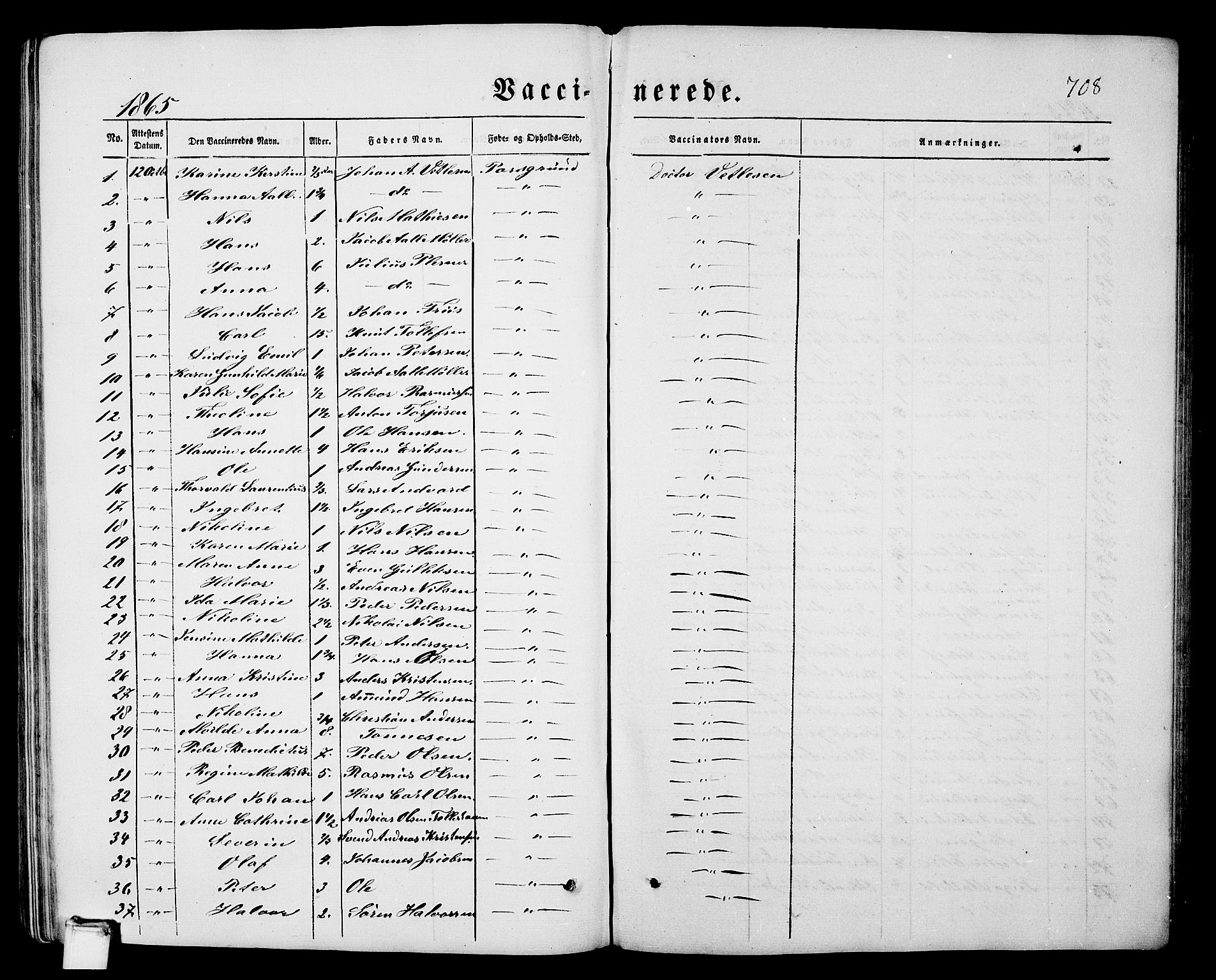 Porsgrunn kirkebøker , SAKO/A-104/G/Gb/L0004: Parish register (copy) no. II 4, 1853-1882, p. 708