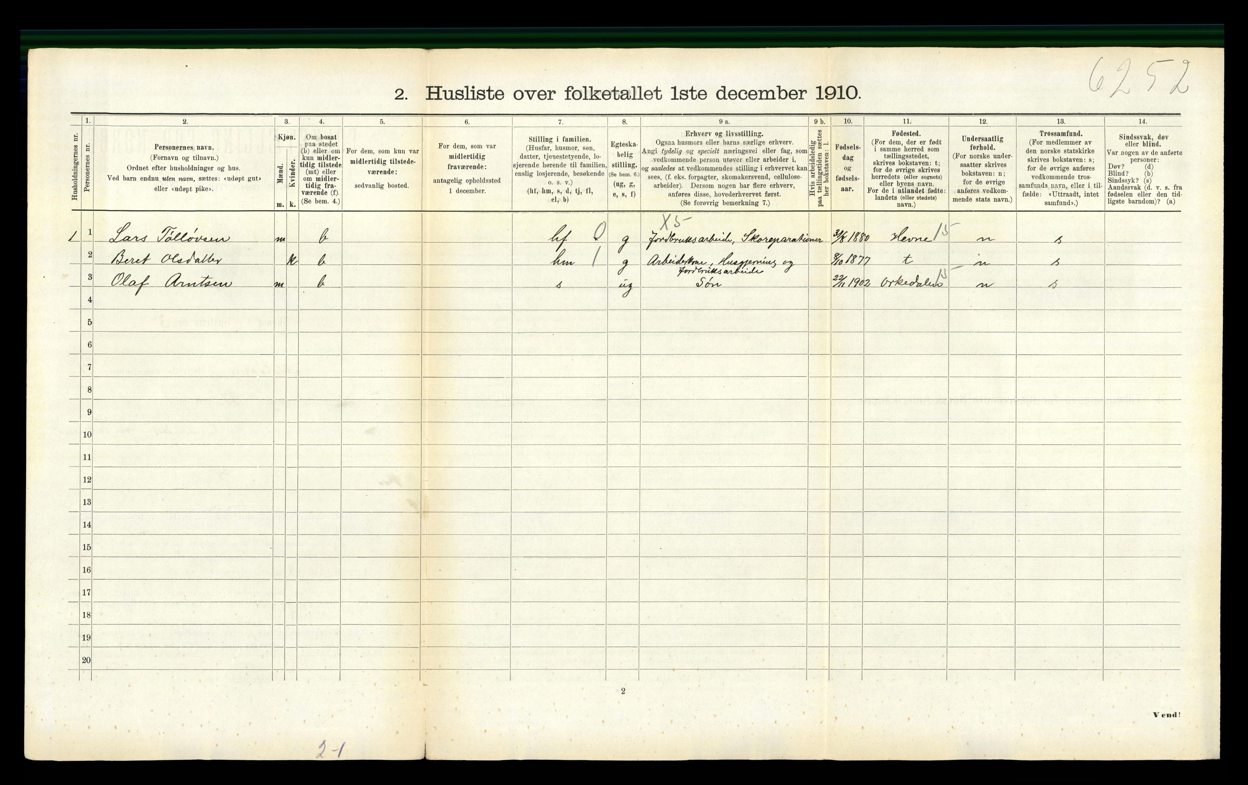 RA, 1910 census for Meldal, 1910, p. 1184