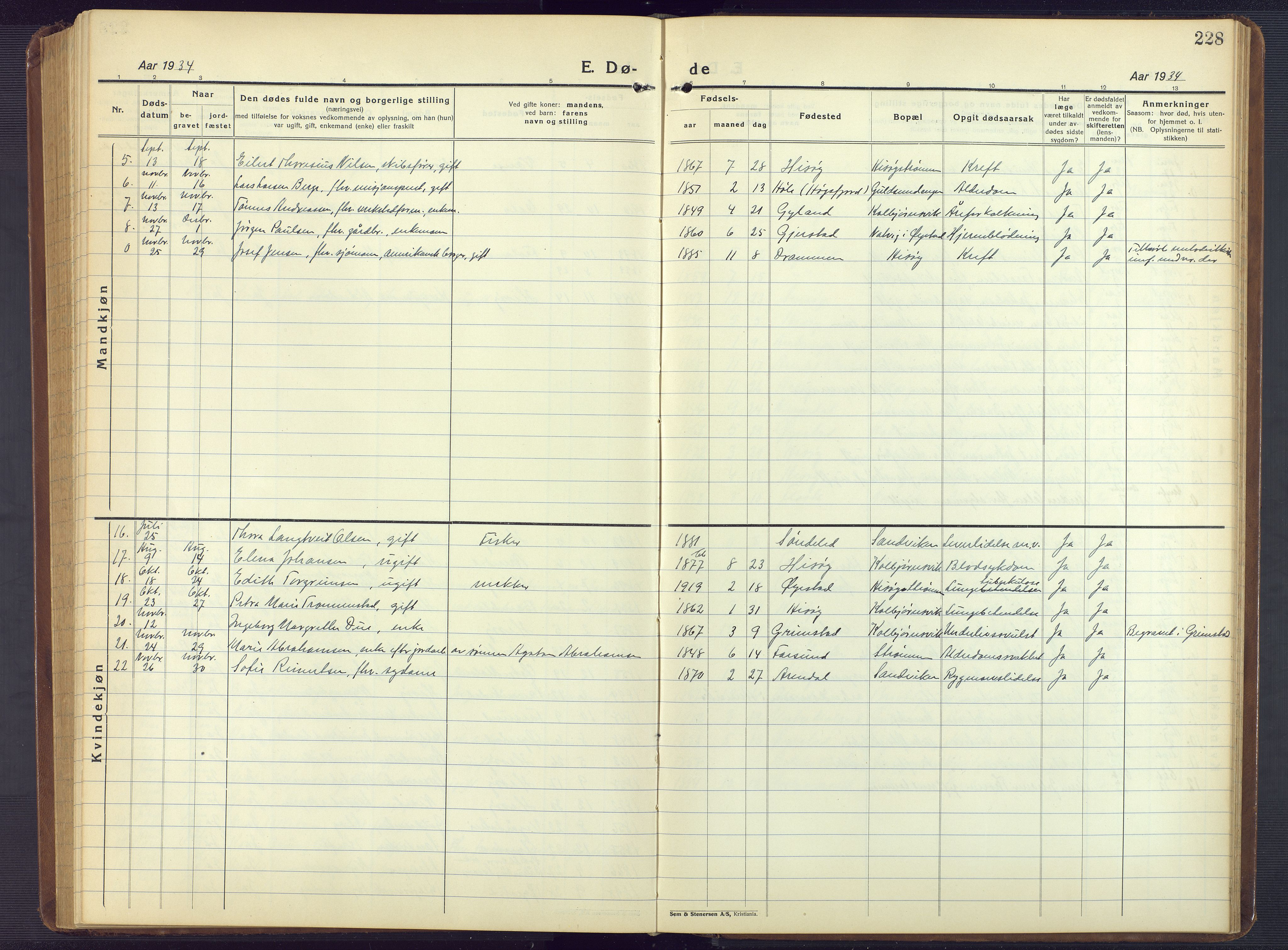 Hisøy sokneprestkontor, AV/SAK-1111-0020/F/Fb/L0005: Parish register (copy) no. B 5, 1924-1946, p. 228