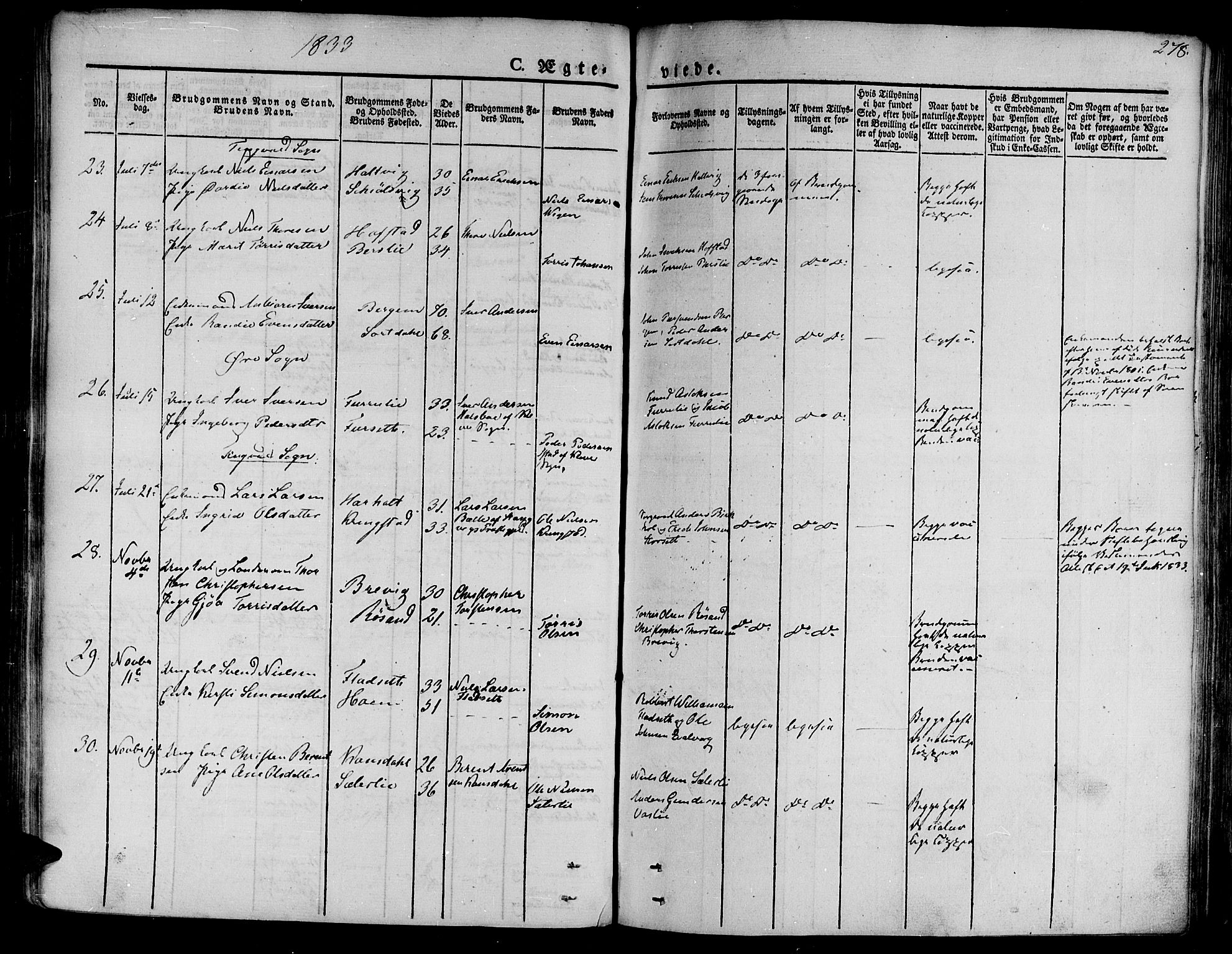 Ministerialprotokoller, klokkerbøker og fødselsregistre - Møre og Romsdal, SAT/A-1454/586/L0983: Parish register (official) no. 586A09, 1829-1843, p. 278