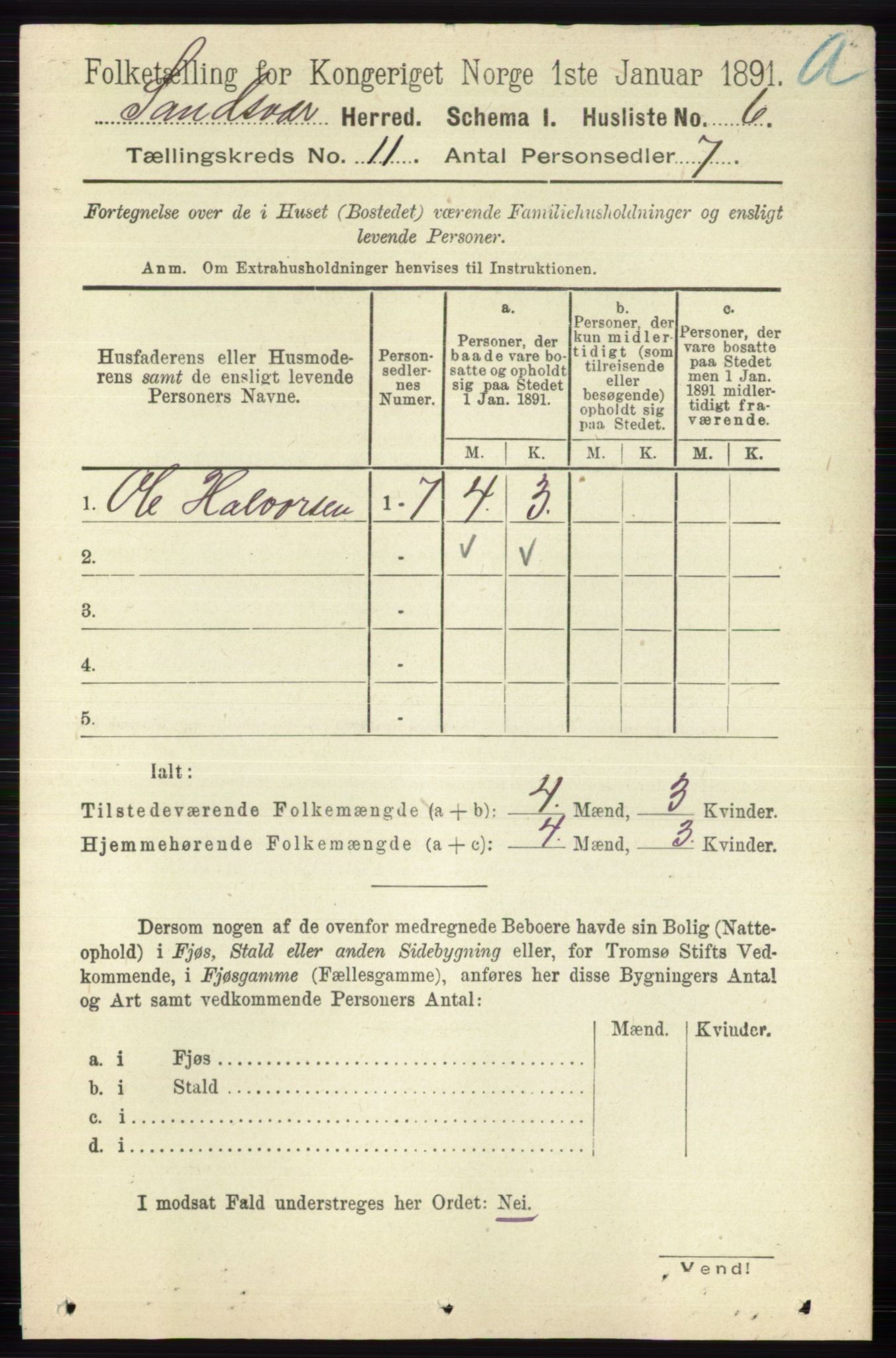 RA, 1891 census for 0629 Sandsvær, 1891, p. 5480