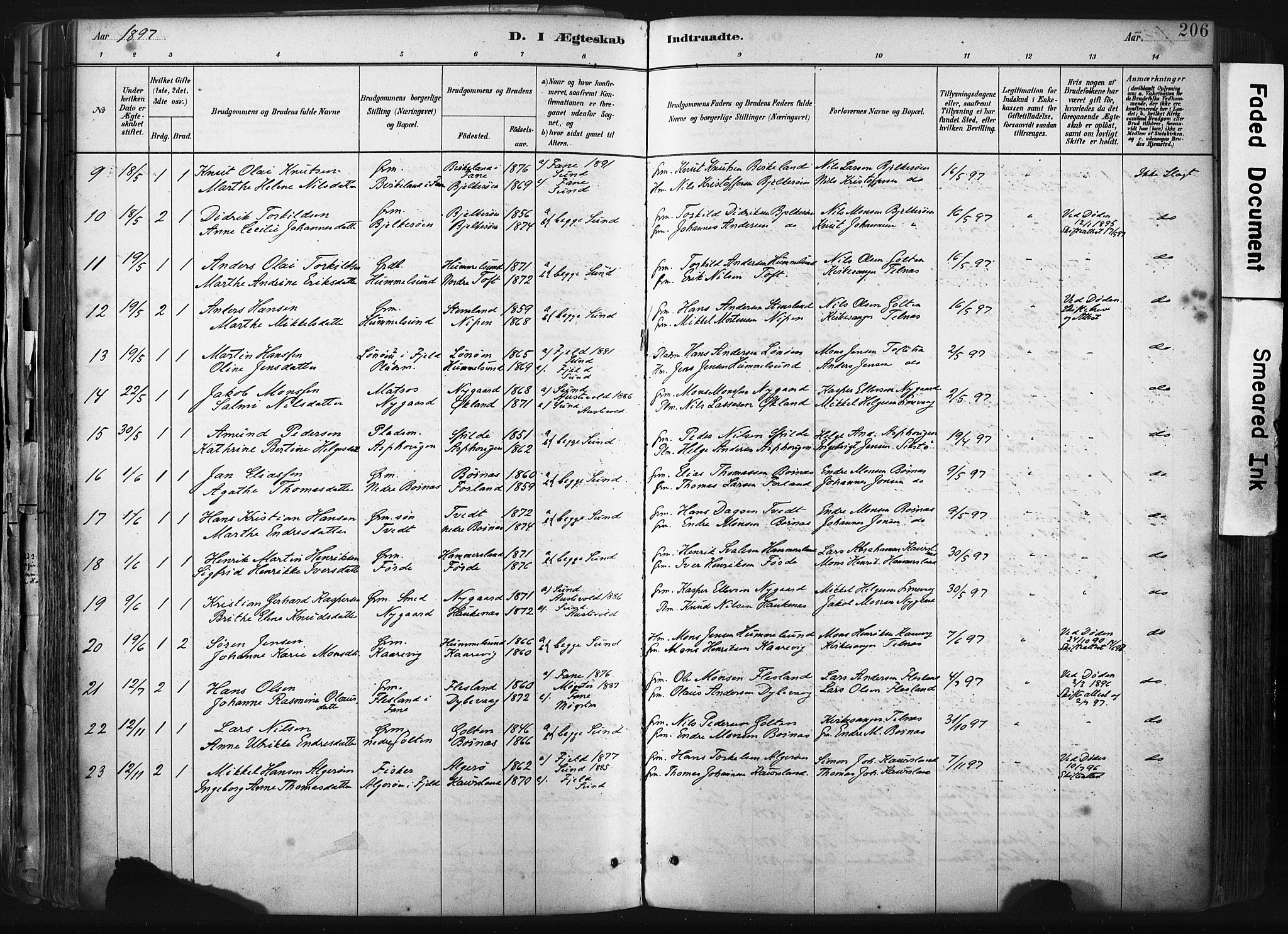 Sund sokneprestembete, AV/SAB-A-99930: Parish register (official) no. B 1, 1882-1907, p. 206