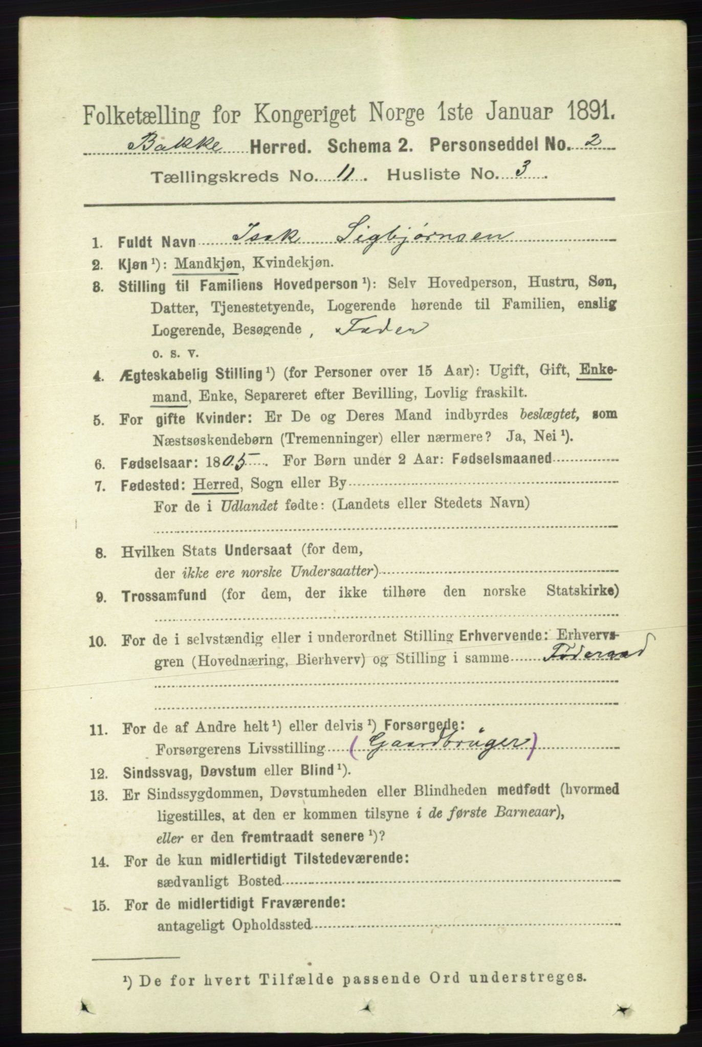 RA, 1891 census for 1045 Bakke, 1891, p. 2241