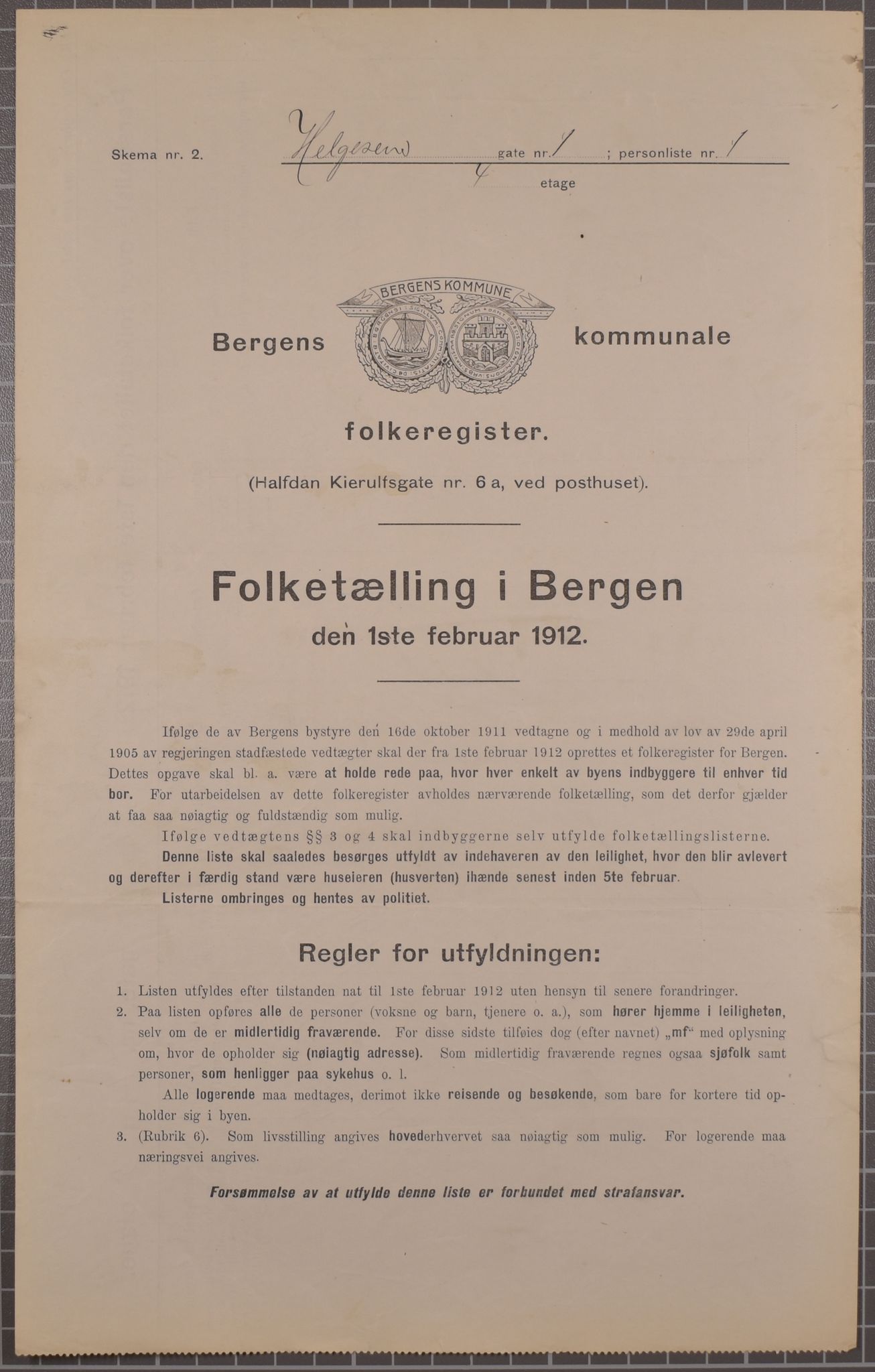SAB, Municipal Census 1912 for Bergen, 1912, p. 1980
