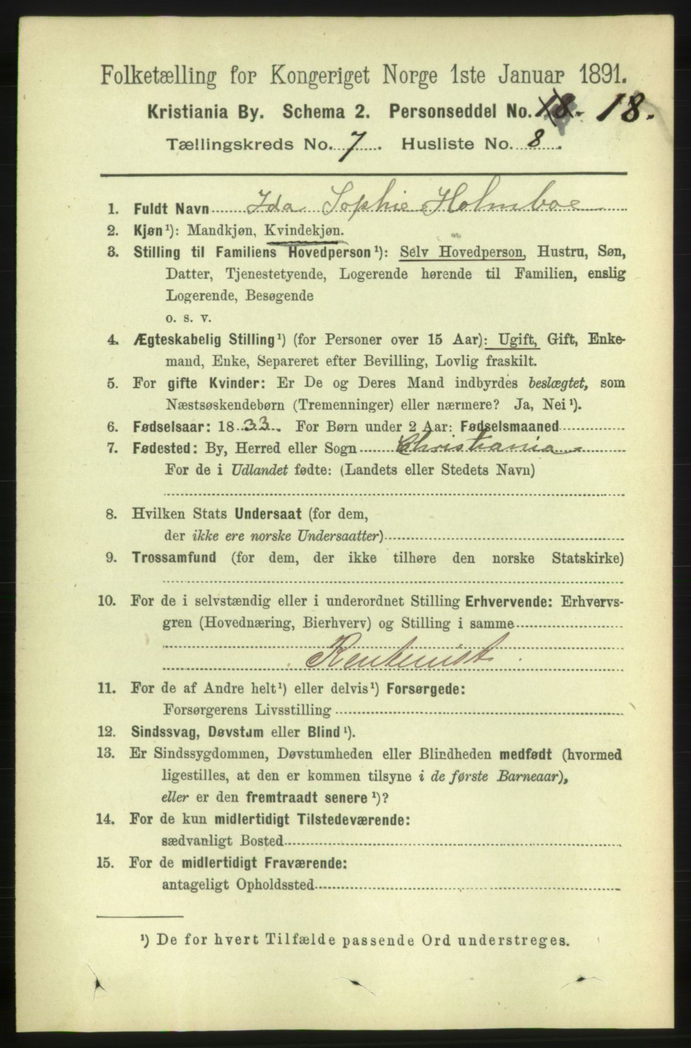 RA, 1891 census for 0301 Kristiania, 1891, p. 2854