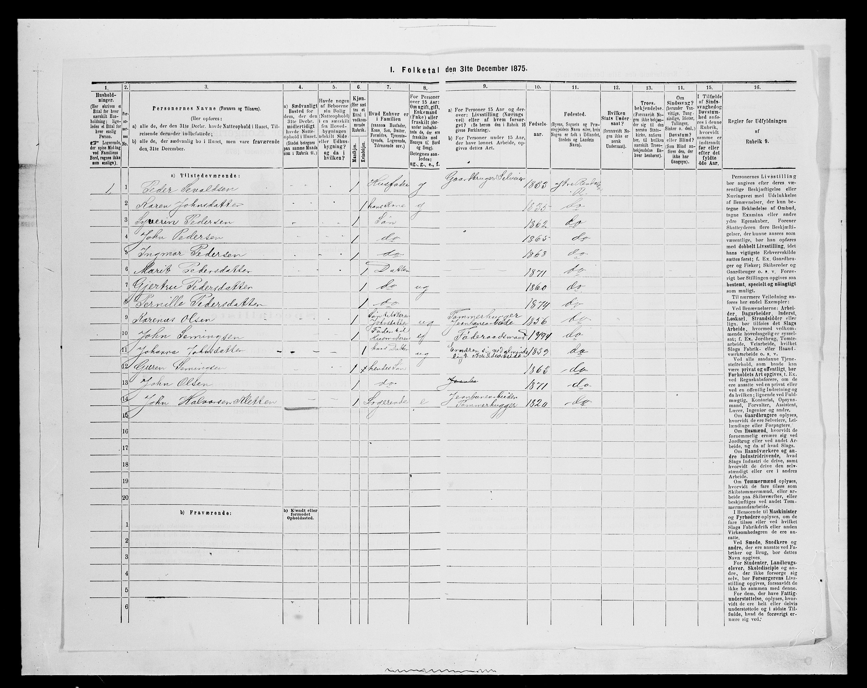 SAH, 1875 census for 0432P Rendalen, 1875, p. 334