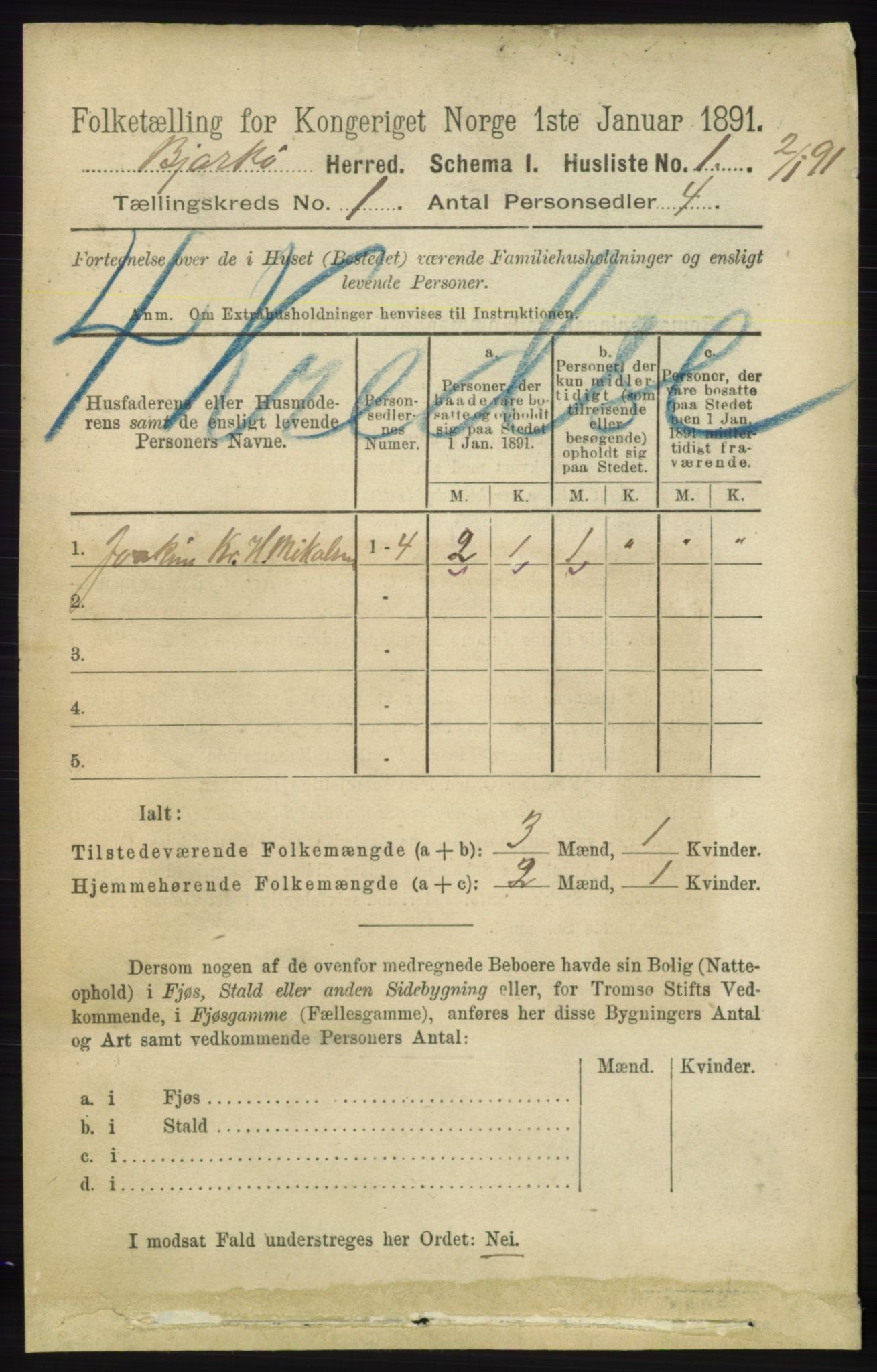 RA, 1891 census for 1915 Bjarkøy, 1891, p. 15