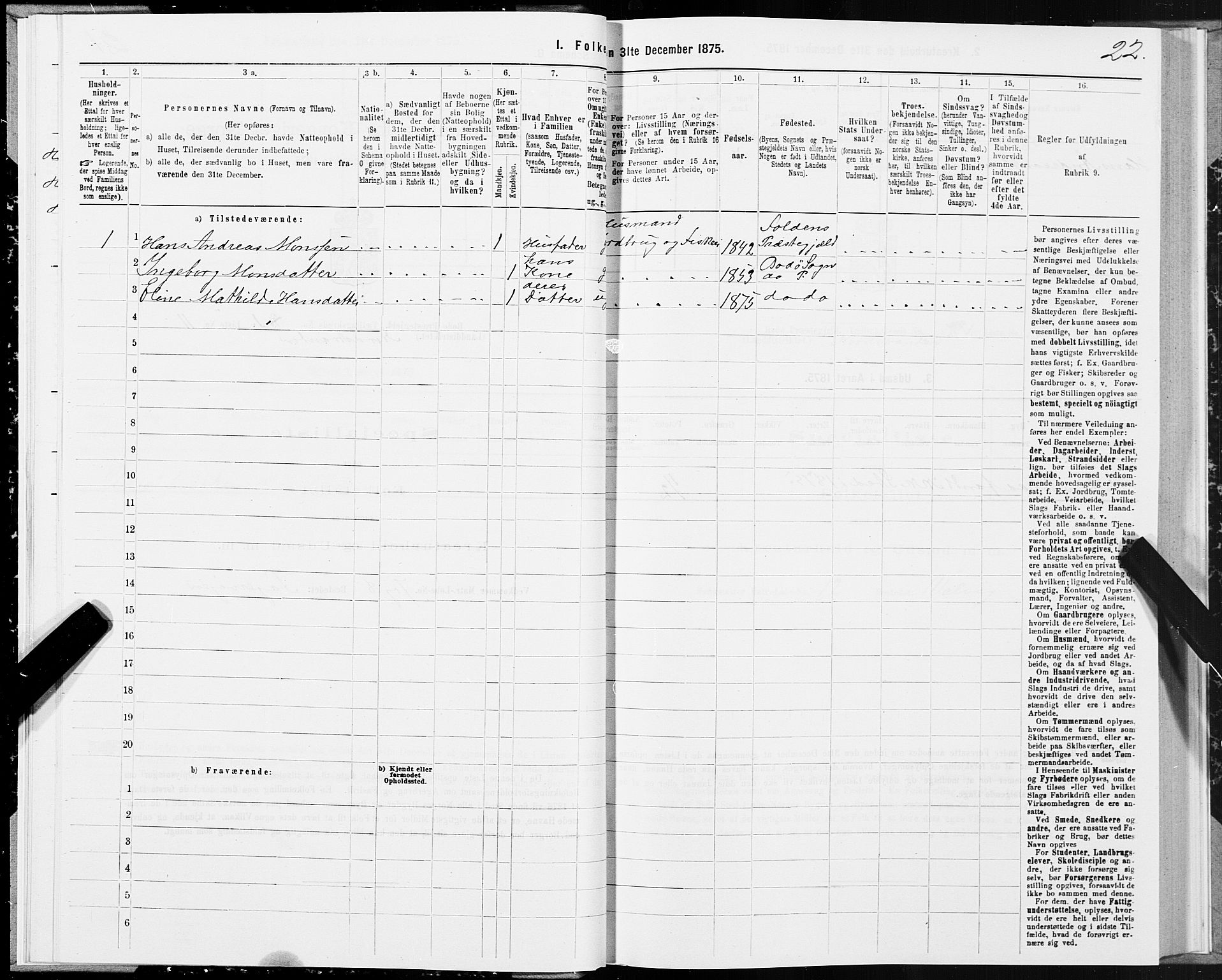 SAT, 1875 census for 1843L Bodø/Bodø, 1875, p. 1022