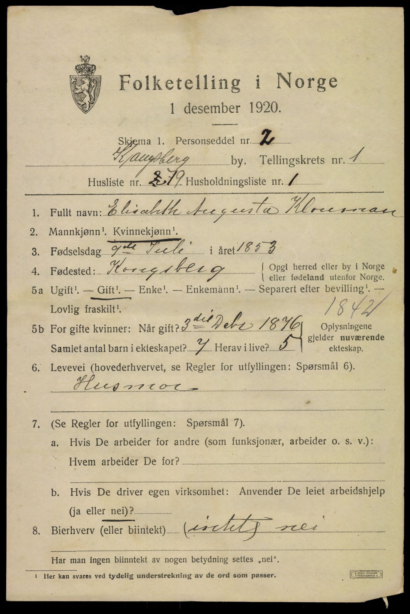 SAKO, 1920 census for Kongsberg, 1920, p. 6764