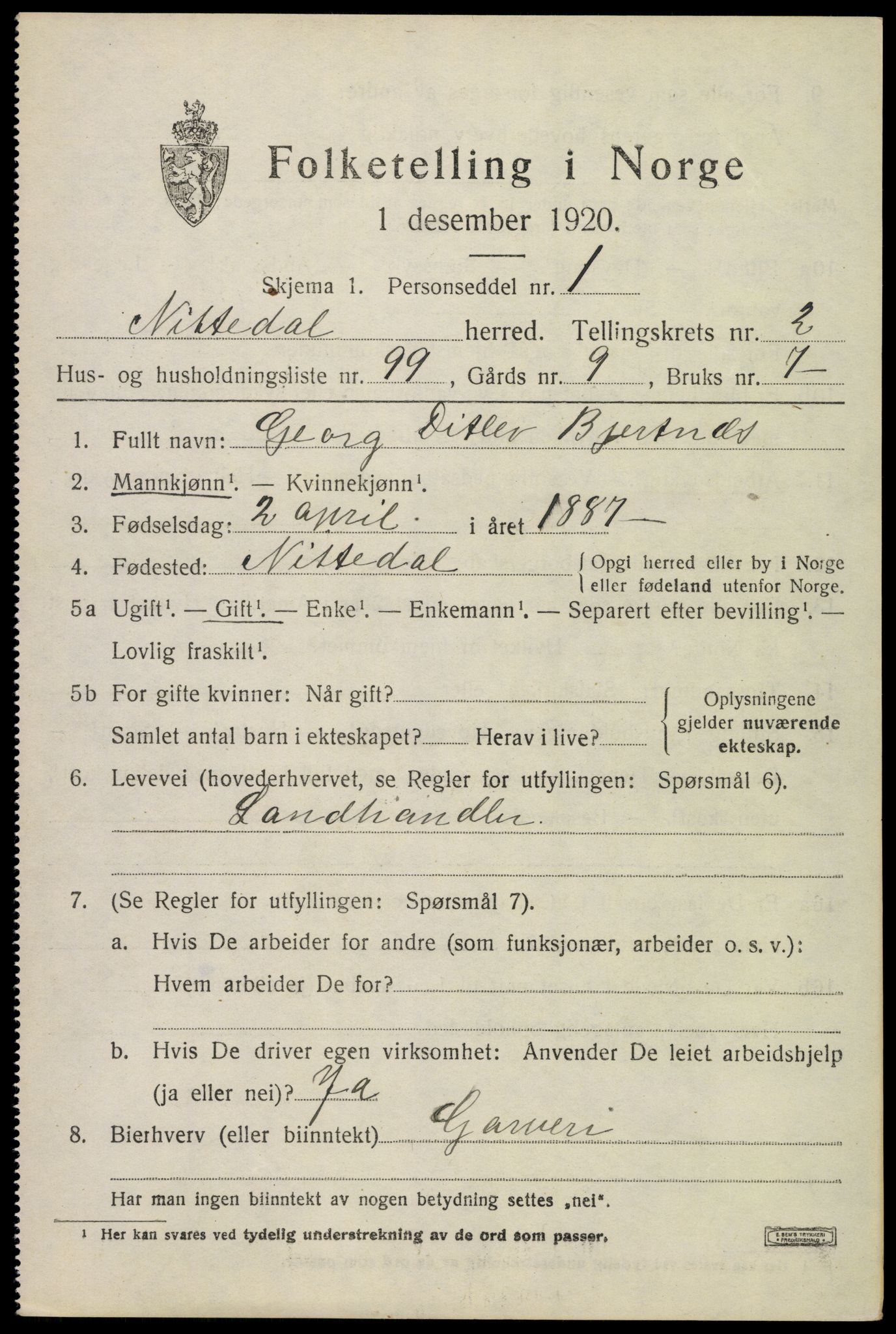 SAO, 1920 census for Nittedal, 1920, p. 2890