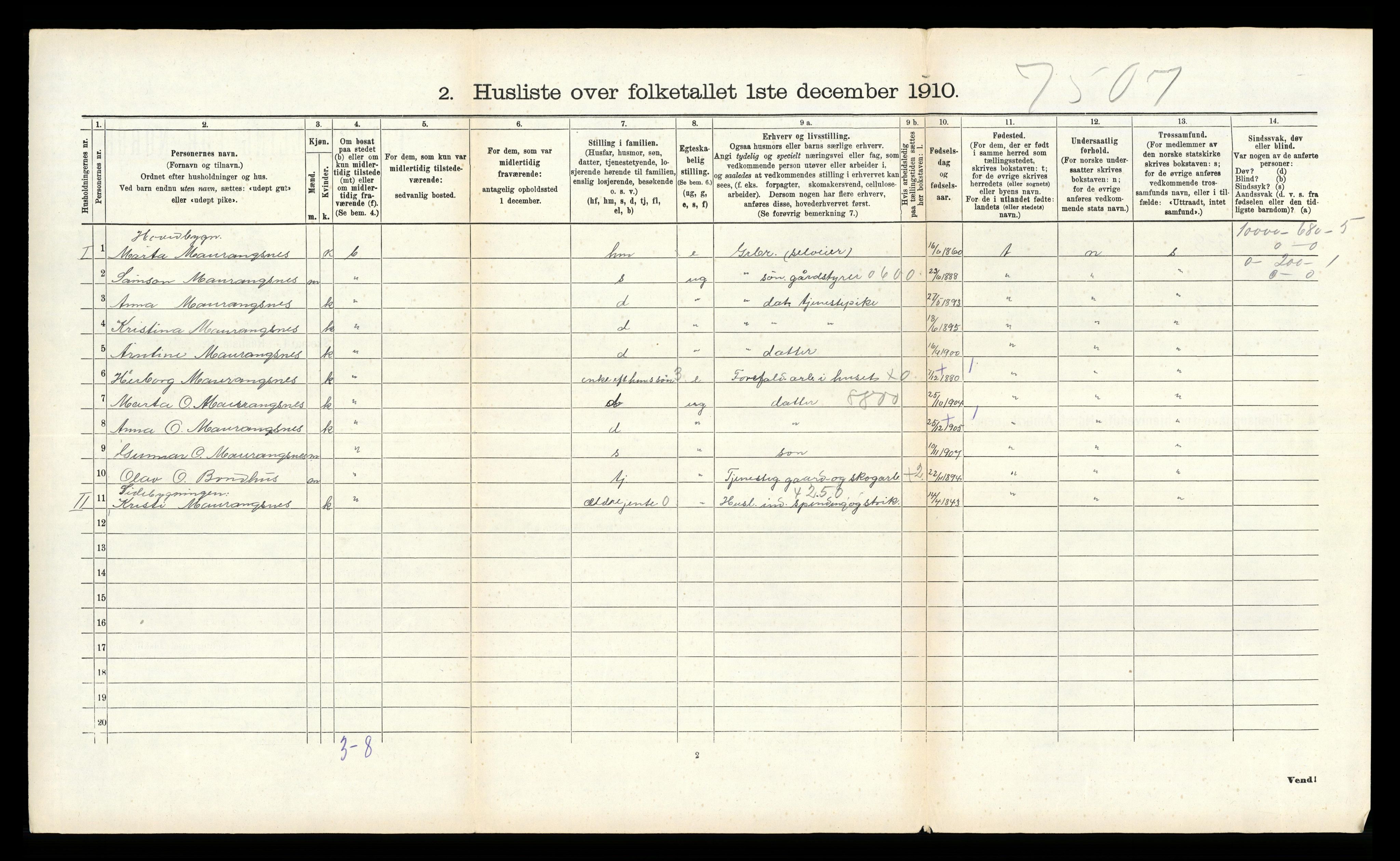 RA, 1910 census for Kvinnherad, 1910, p. 496