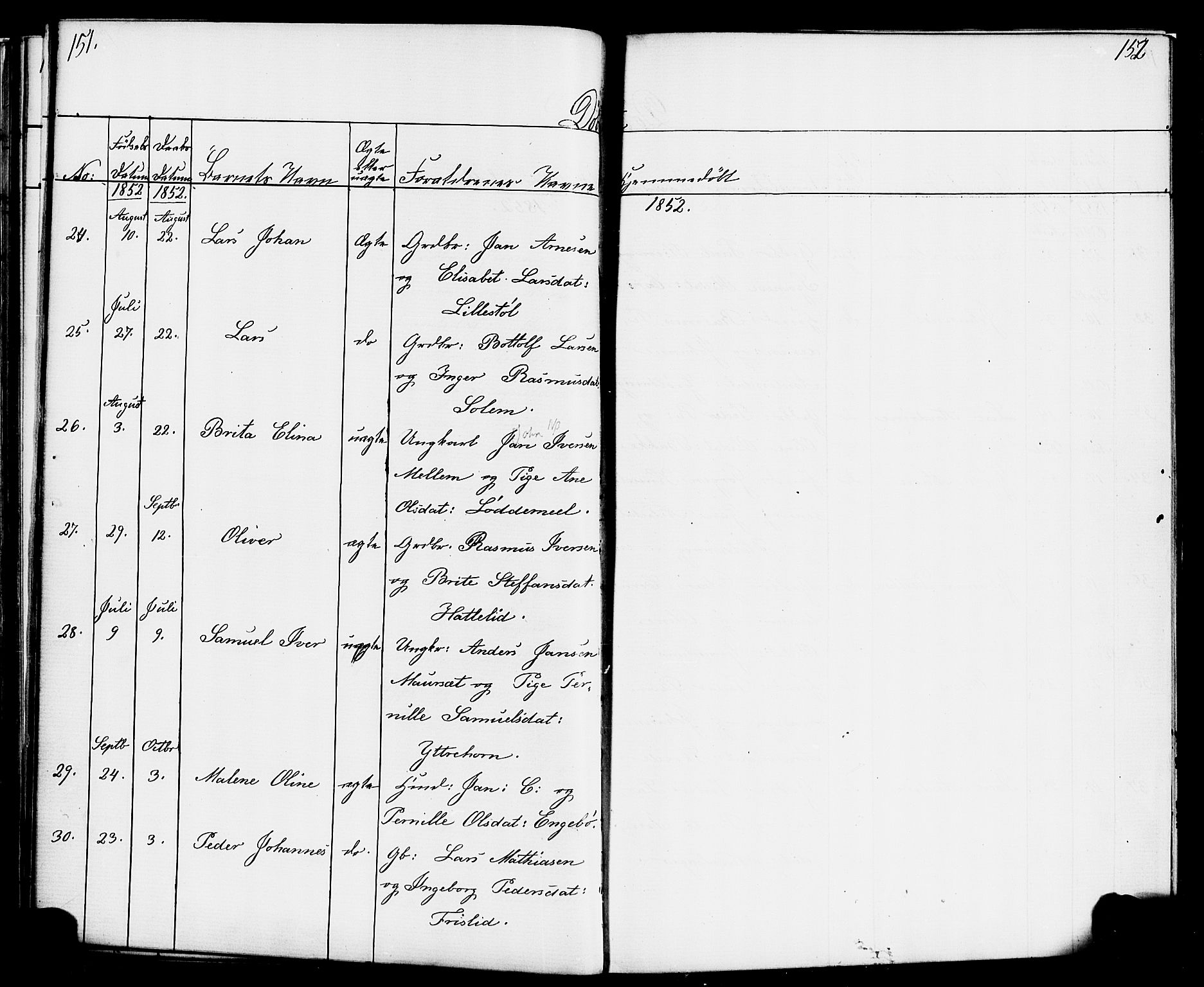 Hornindal sokneprestembete, AV/SAB-A-82401/H/Haa/Haaa/L0001: Parish register (official) no. A 1, 1837-1866, p. 152-153