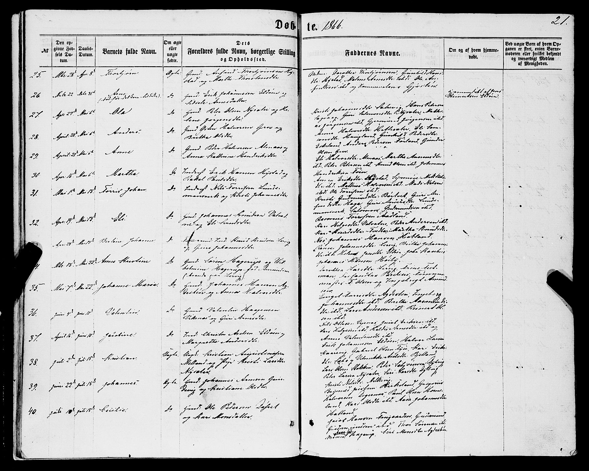 Stord sokneprestembete, AV/SAB-A-78201/H/Haa: Parish register (official) no. B 1, 1862-1877, p. 21