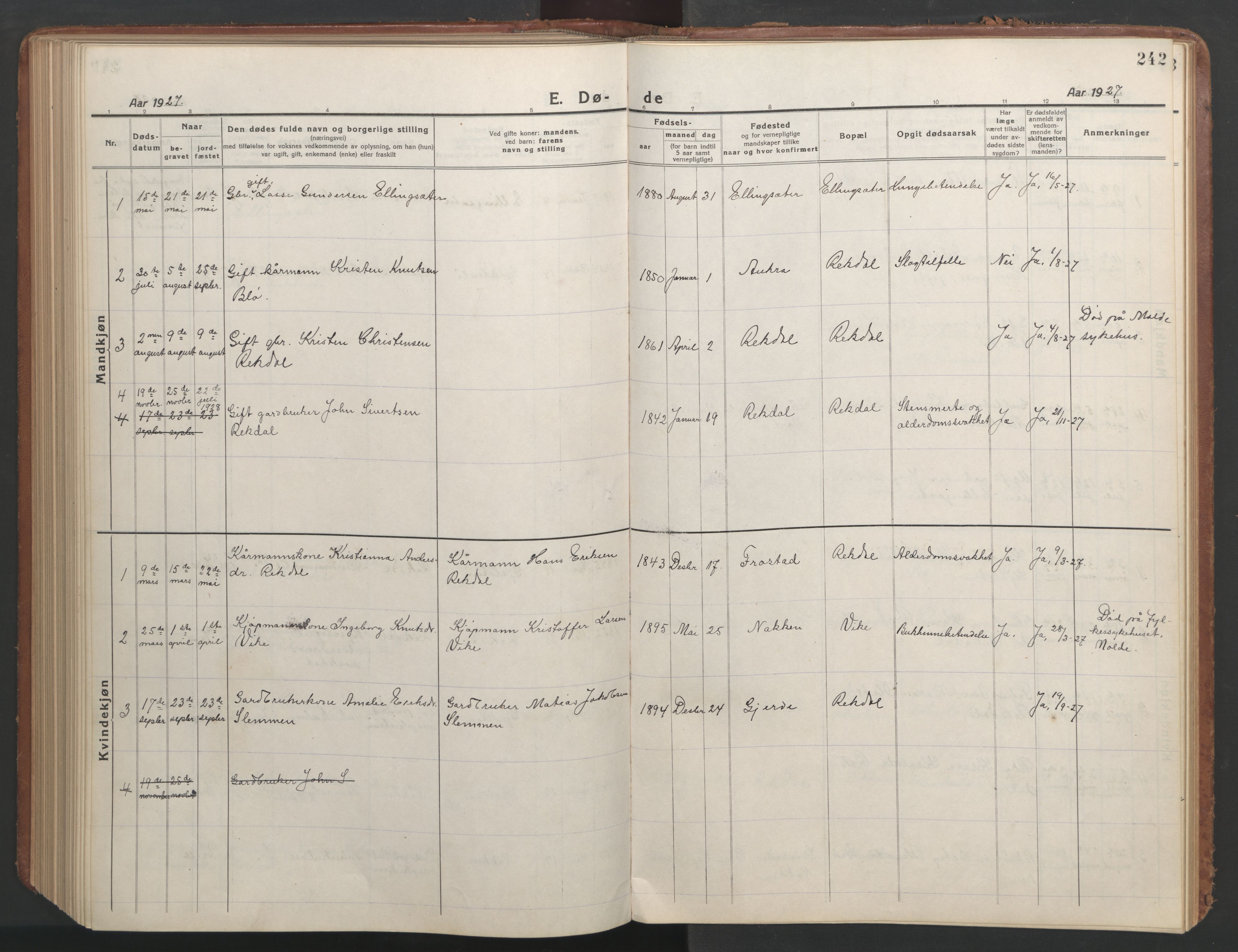 Ministerialprotokoller, klokkerbøker og fødselsregistre - Møre og Romsdal, AV/SAT-A-1454/540/L0542: Parish register (copy) no. 540C02, 1921-1967, p. 242