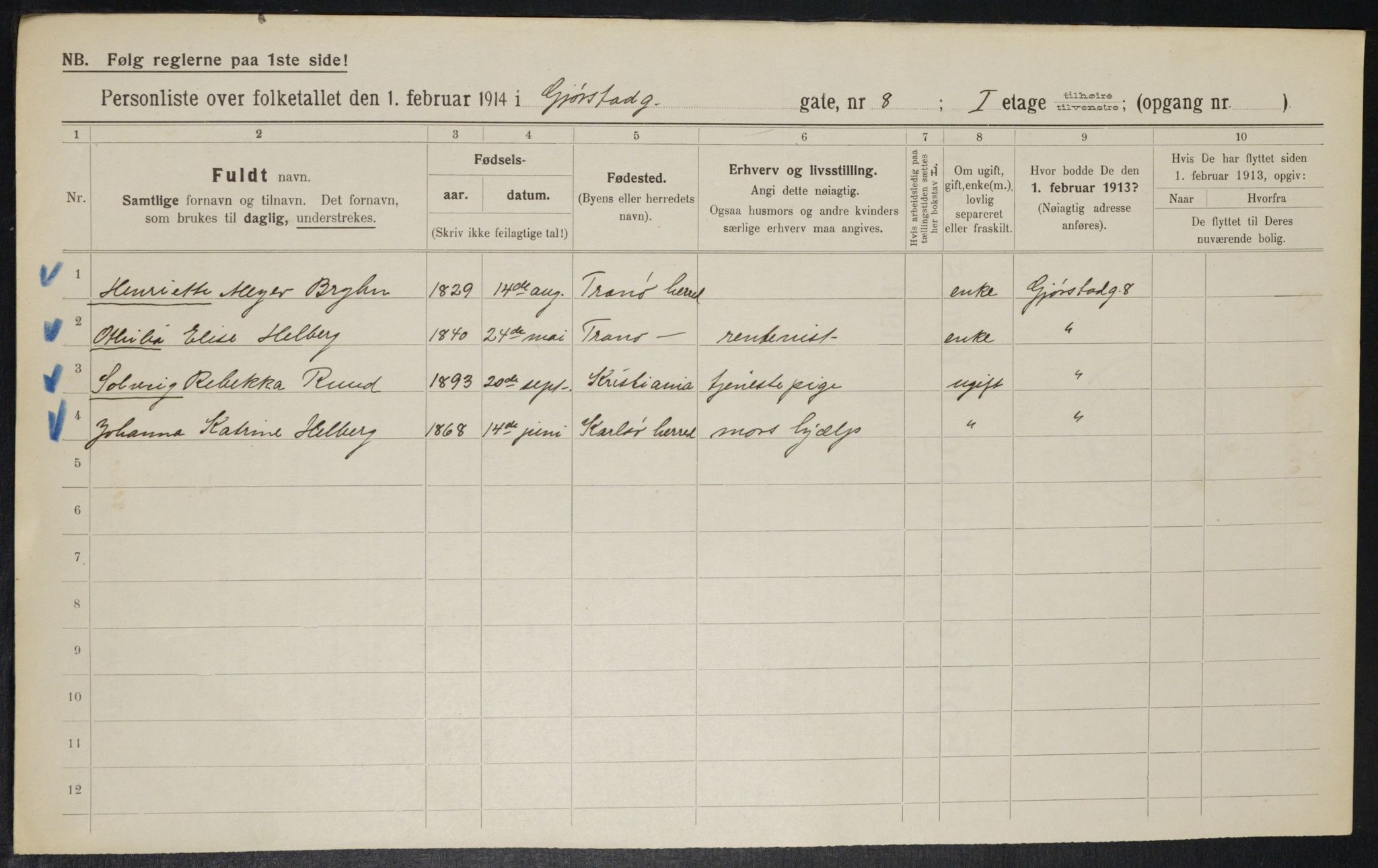 OBA, Municipal Census 1914 for Kristiania, 1914, p. 29495