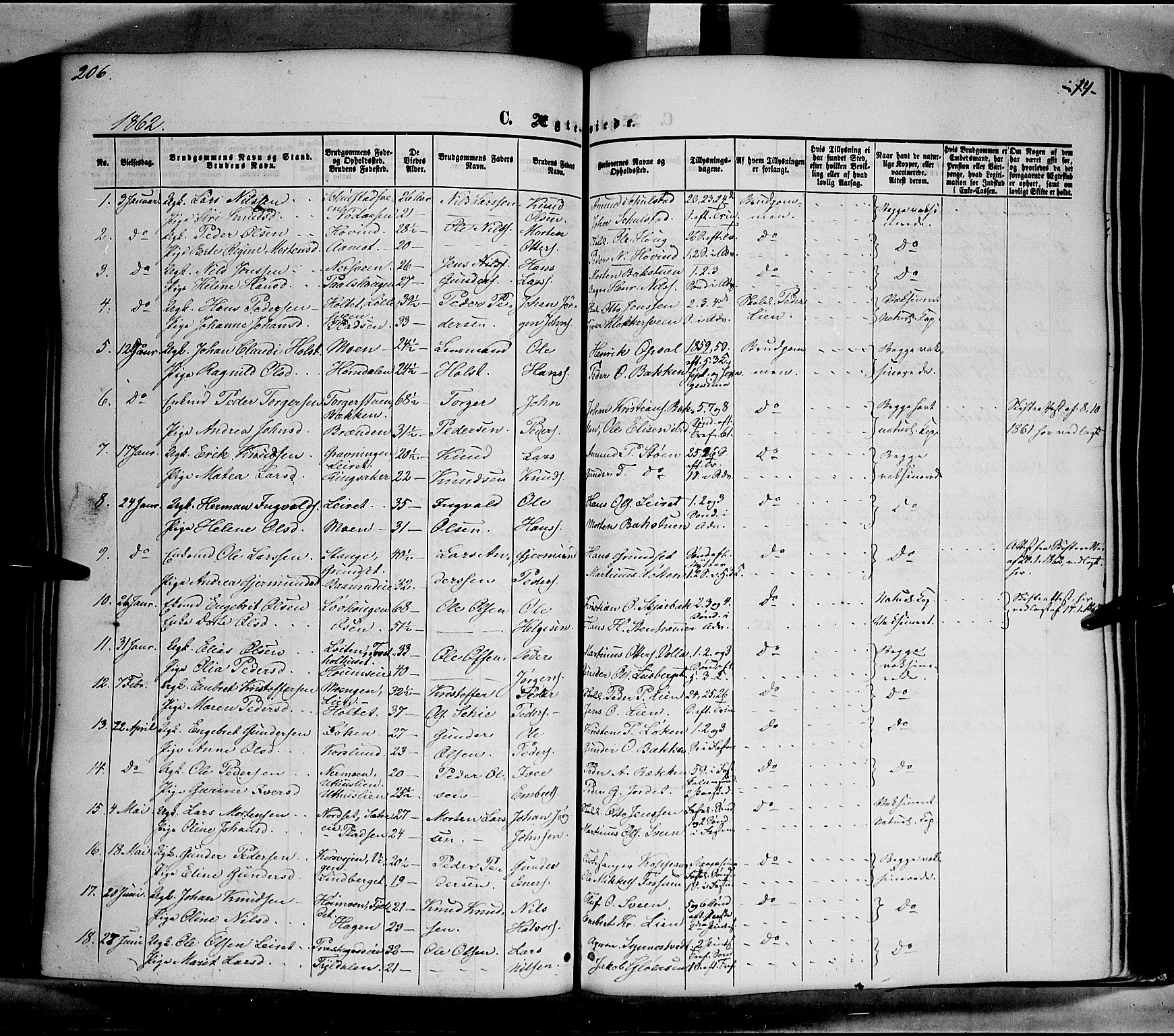 Elverum prestekontor, AV/SAH-PREST-044/H/Ha/Haa/L0010: Parish register (official) no. 10, 1857-1868, p. 206