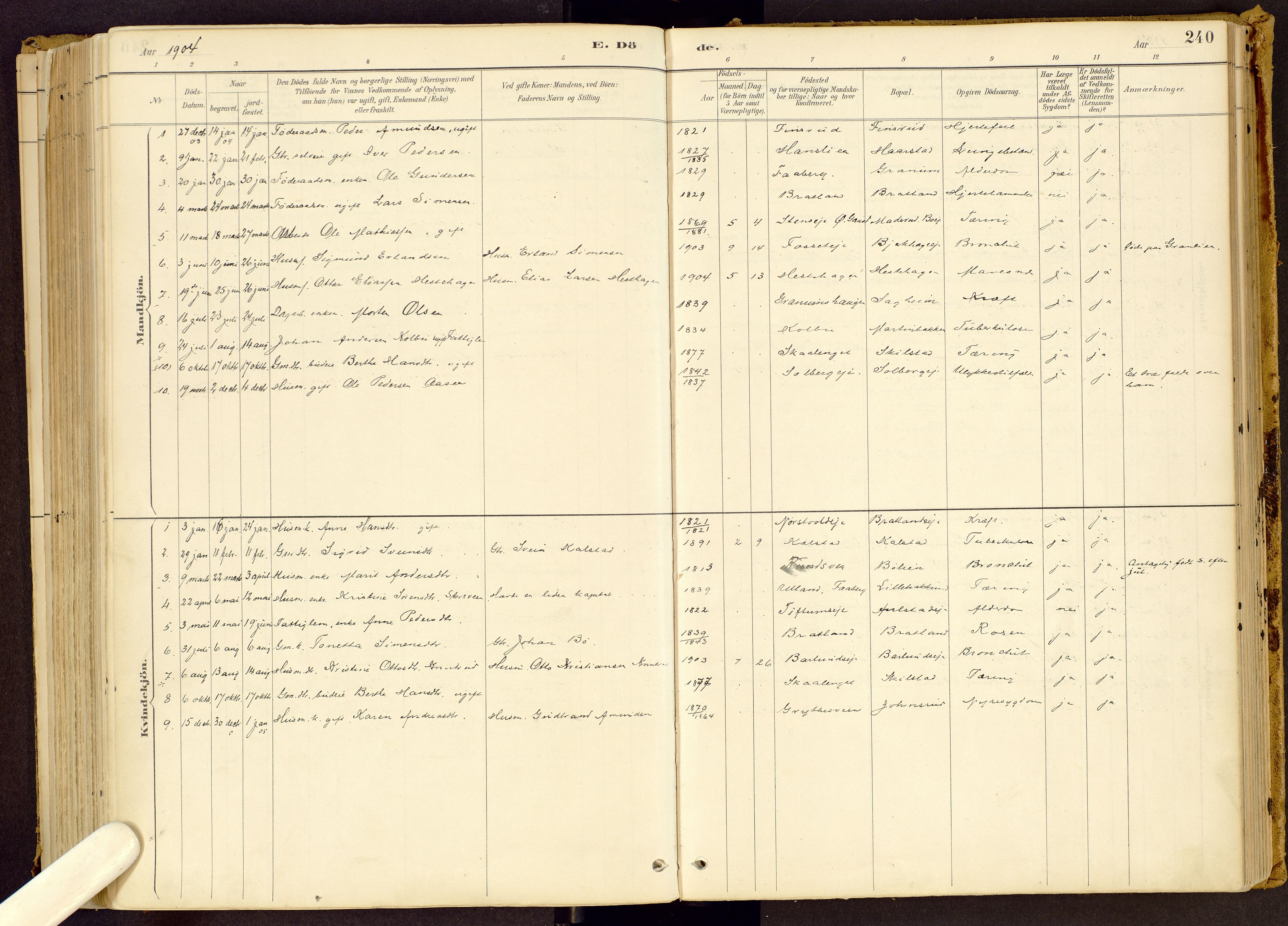 Vestre Gausdal prestekontor, SAH/PREST-094/H/Ha/Haa/L0001: Parish register (official) no. 1, 1887-1914, p. 240