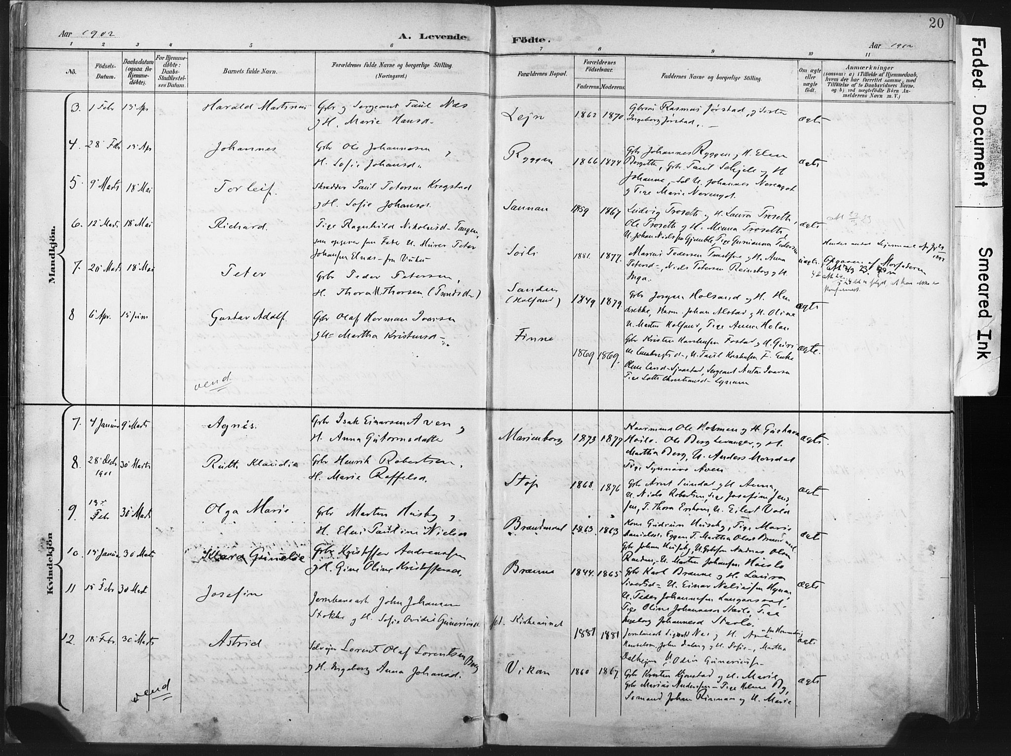 Ministerialprotokoller, klokkerbøker og fødselsregistre - Nord-Trøndelag, SAT/A-1458/717/L0162: Parish register (official) no. 717A12, 1898-1923, p. 20