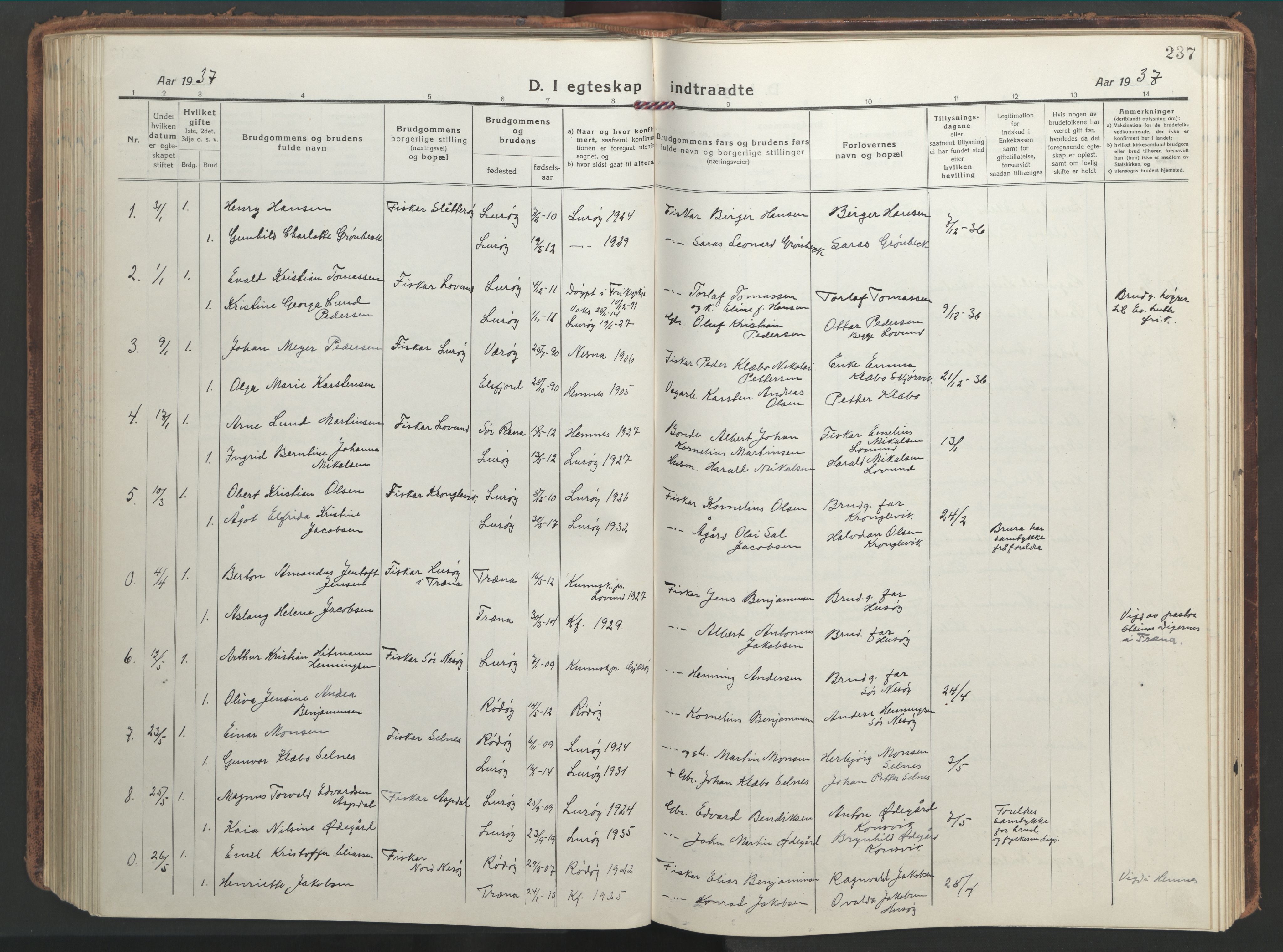 Ministerialprotokoller, klokkerbøker og fødselsregistre - Nordland, SAT/A-1459/839/L0574: Parish register (copy) no. 839C04, 1918-1950, p. 237