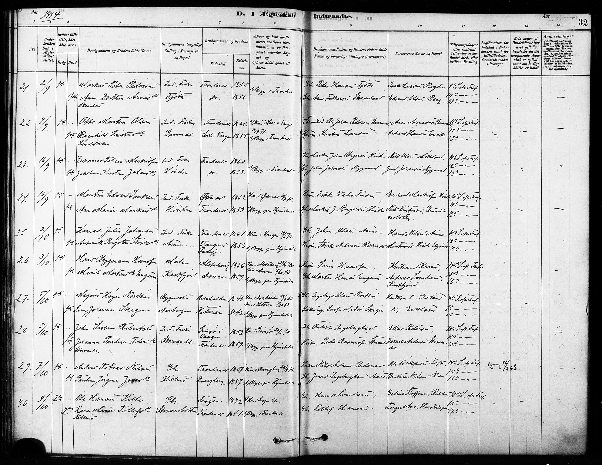 Trondenes sokneprestkontor, SATØ/S-1319/H/Ha/L0015kirke: Parish register (official) no. 15, 1878-1889, p. 32