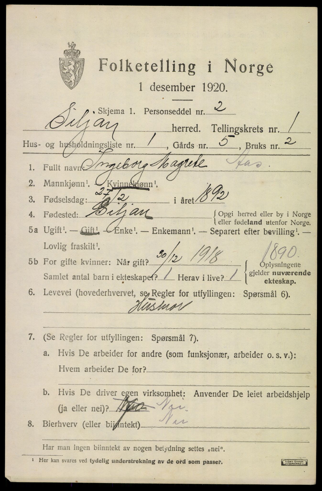 SAKO, 1920 census for Siljan, 1920, p. 437