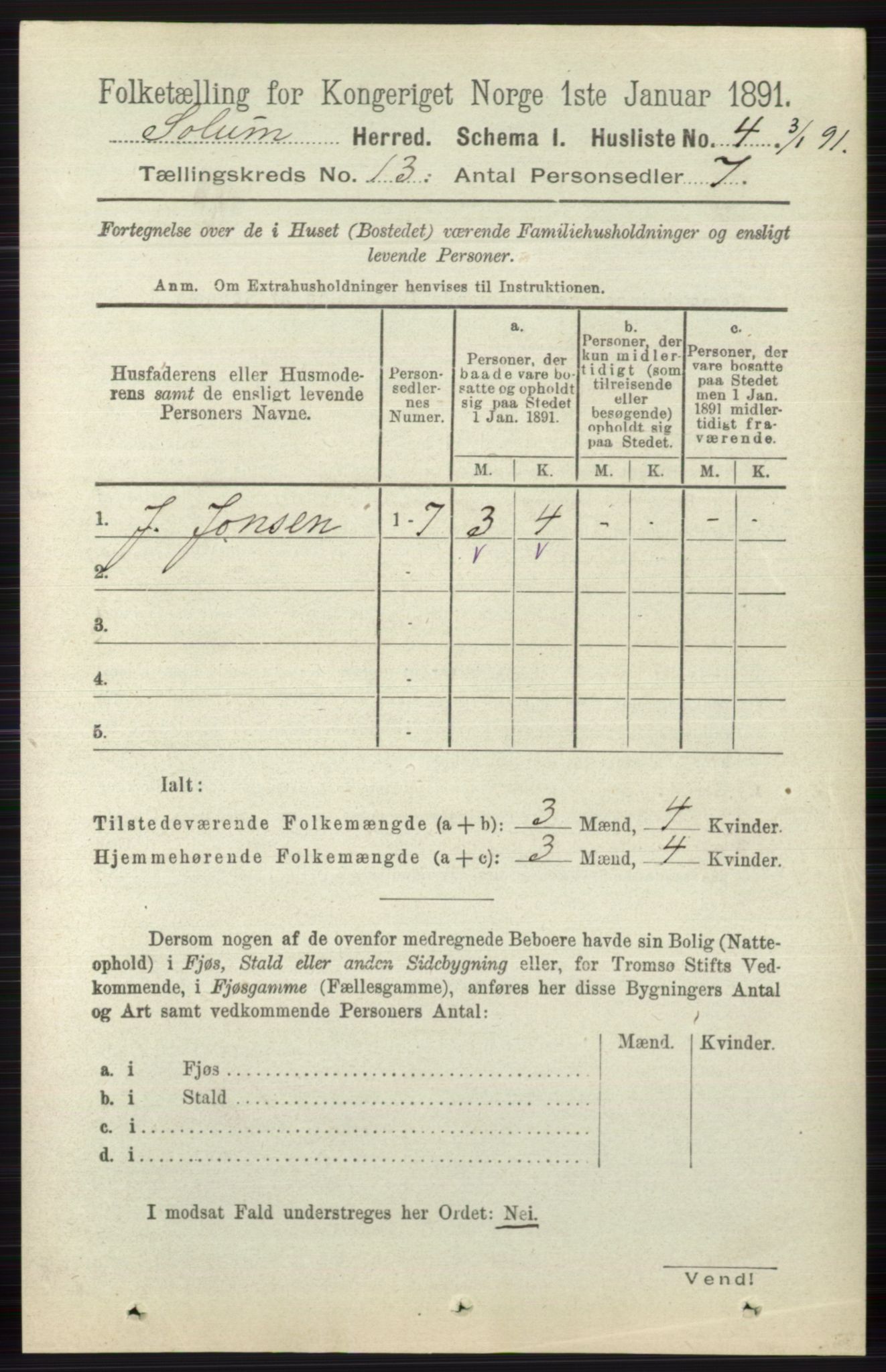 RA, 1891 census for 0818 Solum, 1891, p. 6006