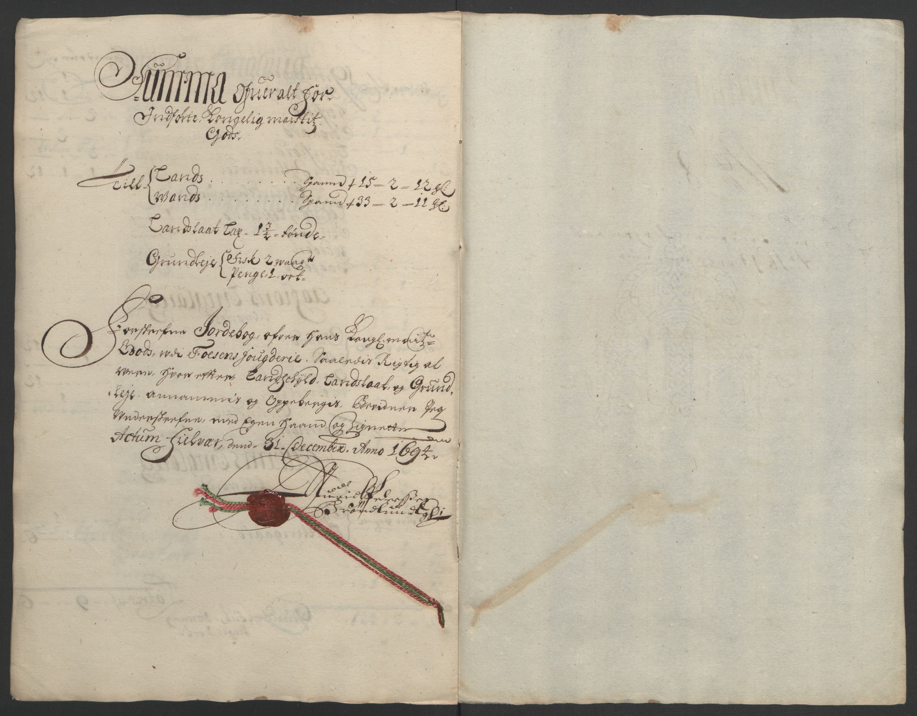 Rentekammeret inntil 1814, Reviderte regnskaper, Fogderegnskap, AV/RA-EA-4092/R57/L3850: Fogderegnskap Fosen, 1694, p. 128
