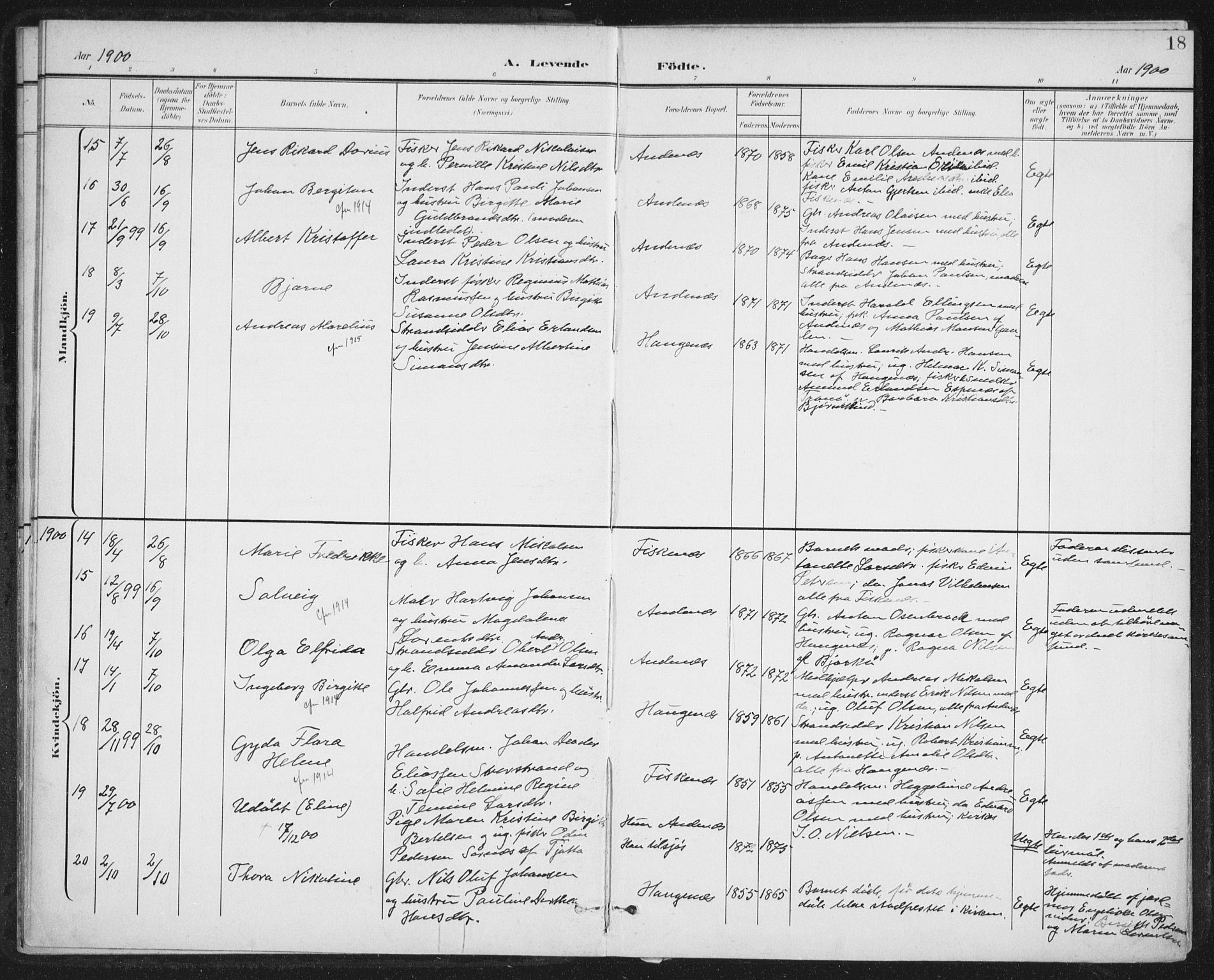 Ministerialprotokoller, klokkerbøker og fødselsregistre - Nordland, AV/SAT-A-1459/899/L1437: Parish register (official) no. 899A05, 1897-1908, p. 18