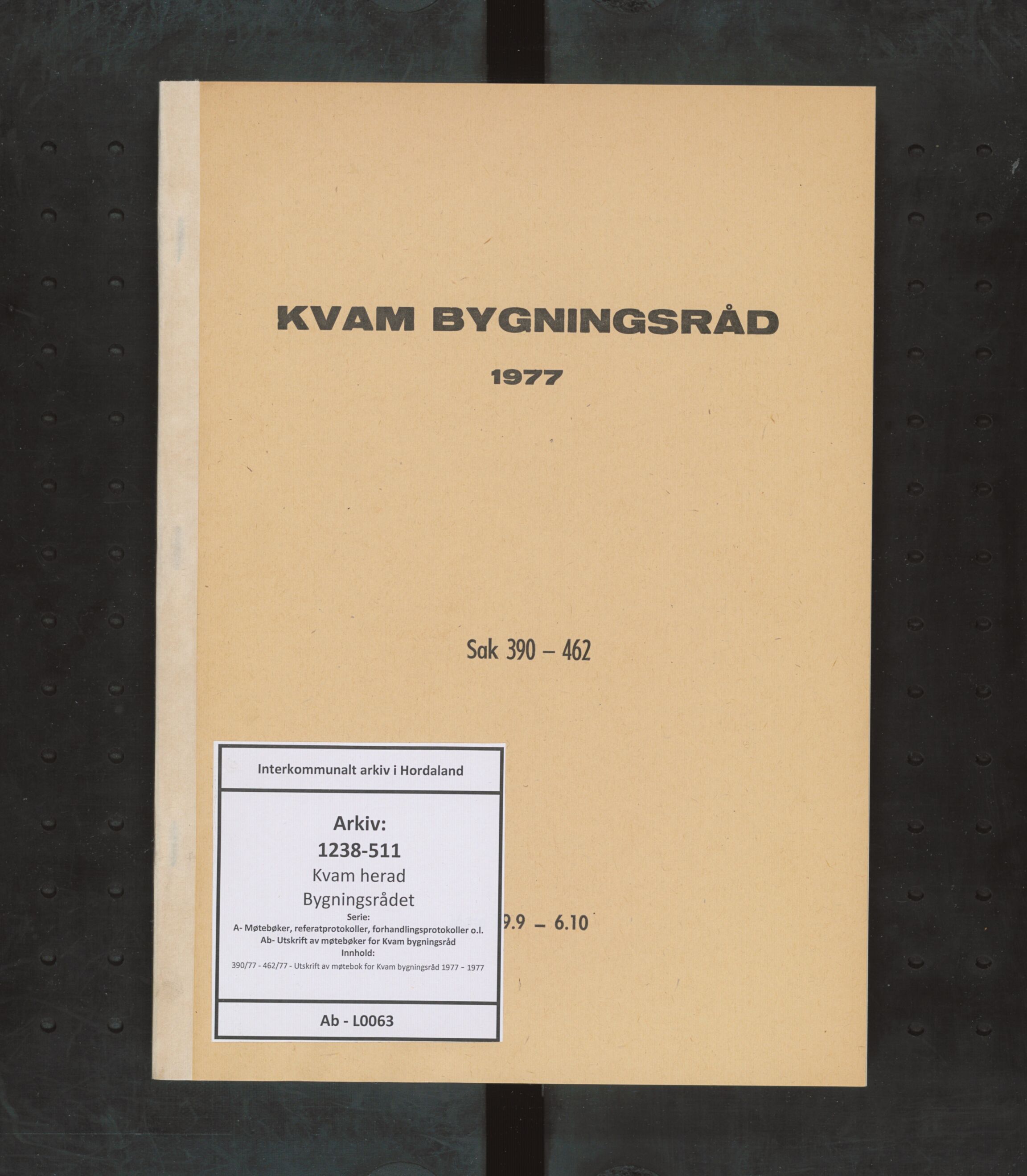 Kvam herad. Bygningsrådet, IKAH/1238-511/A/Ab/L0063: Utskrift av møtebok for Kvam bygningsråd, 1977