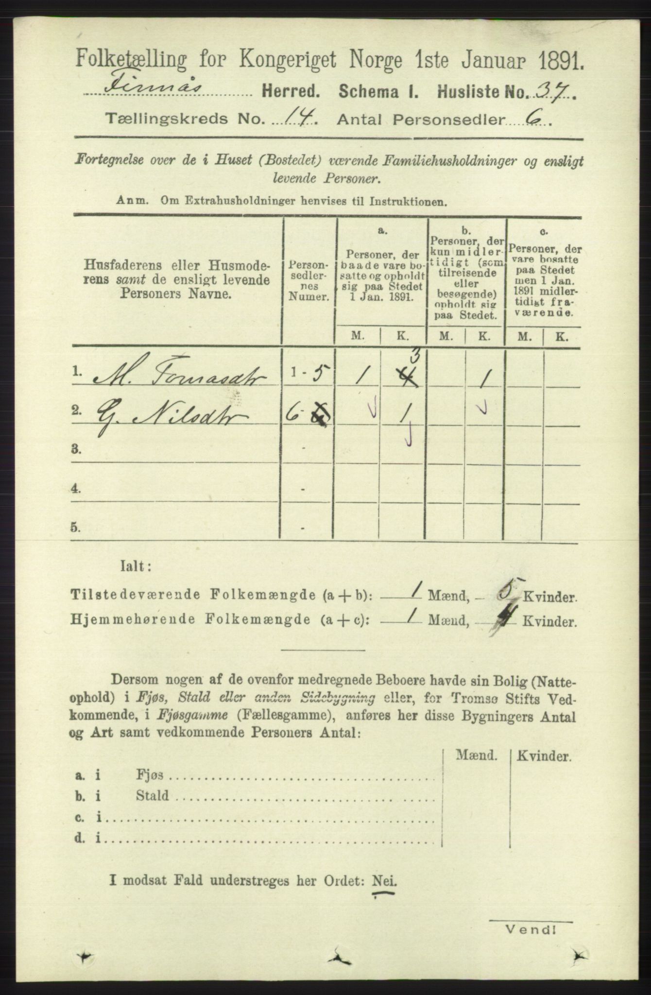 RA, 1891 census for 1218 Finnås, 1891, p. 5698