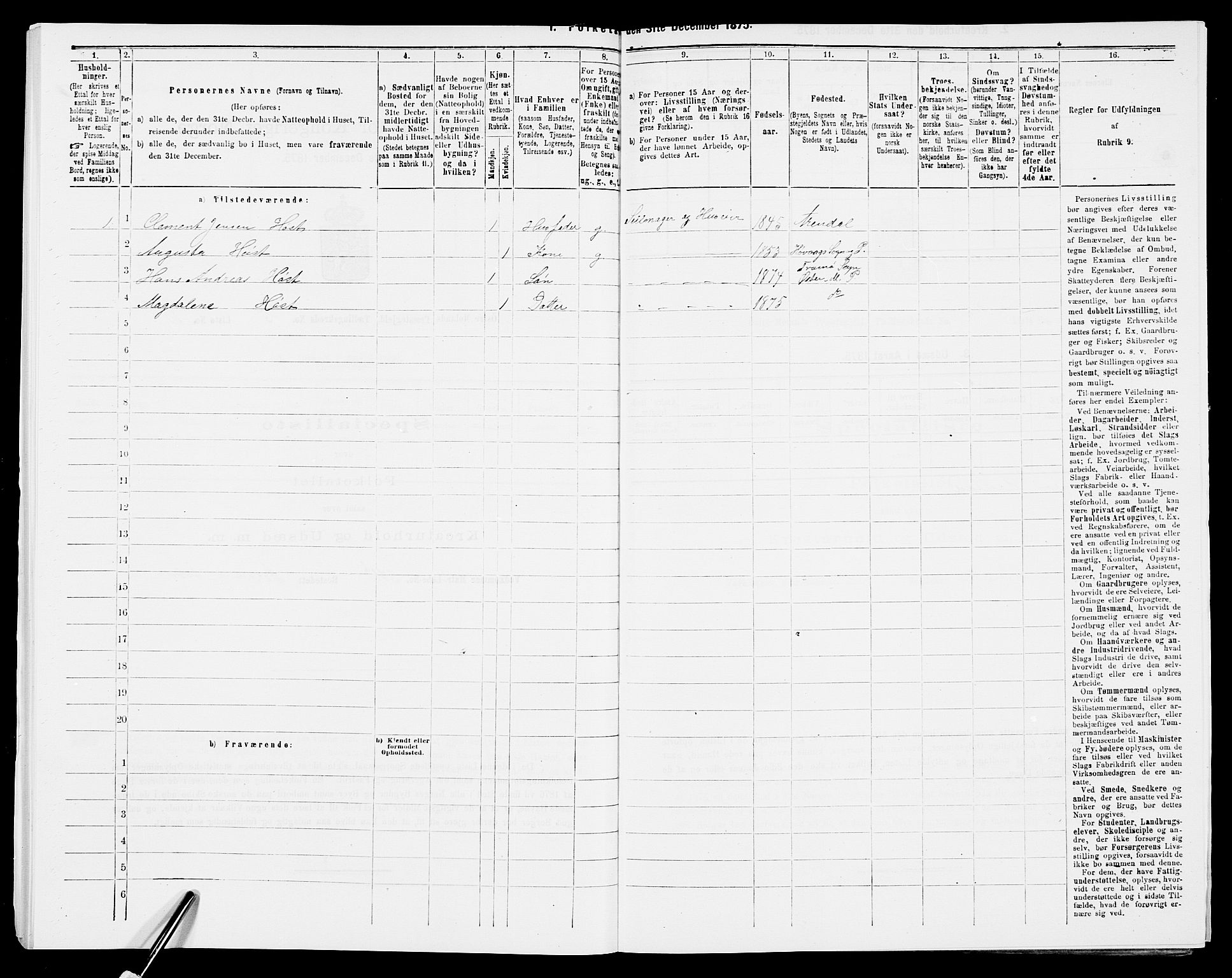 SAK, 1875 census for 0918P Austre Moland, 1875, p. 2000
