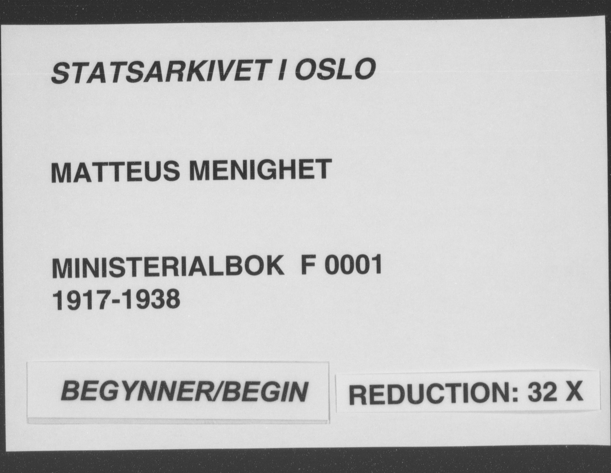 Matteus prestekontor Kirkebøker, SAO/A-10870/F/Fa/L0001: Parish register (official) no. 1, 1917-1938