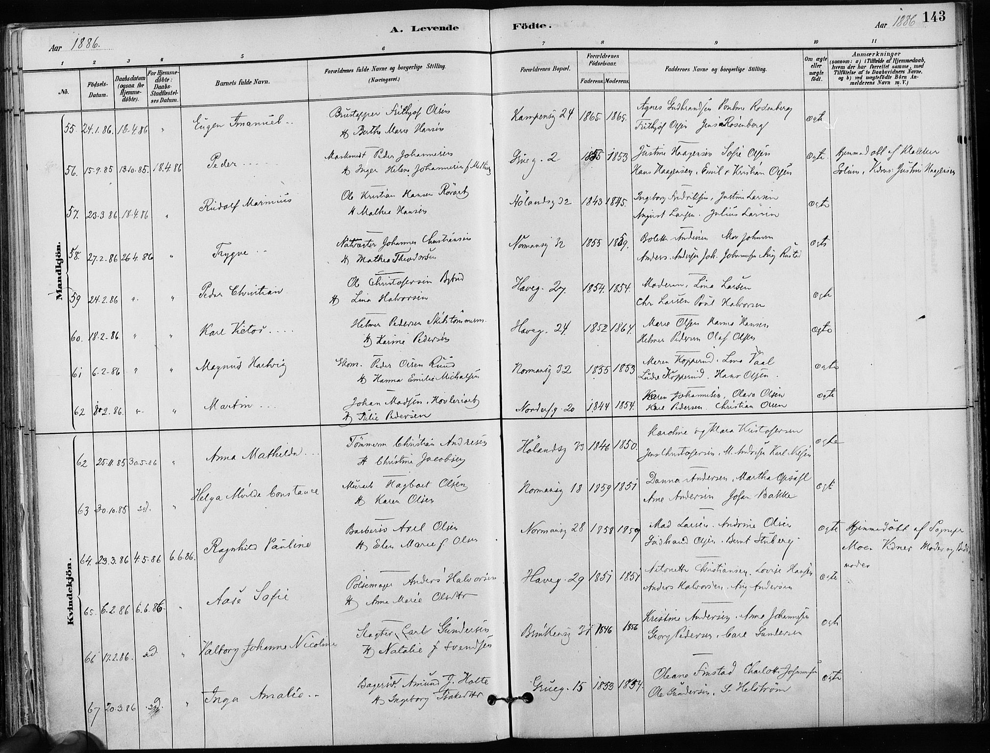 Kampen prestekontor Kirkebøker, AV/SAO-A-10853/F/Fa/L0001: Parish register (official) no. I 1, 1880-1886, p. 143