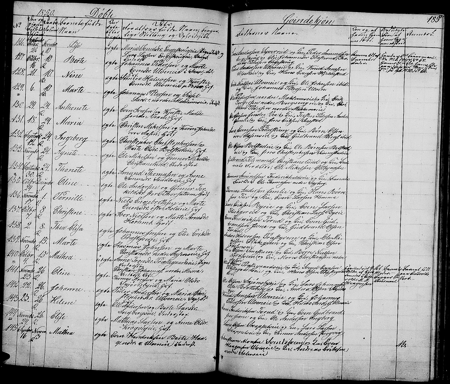 Ringsaker prestekontor, AV/SAH-PREST-014/L/La/L0005: Parish register (copy) no. 5, 1839-1850, p. 185