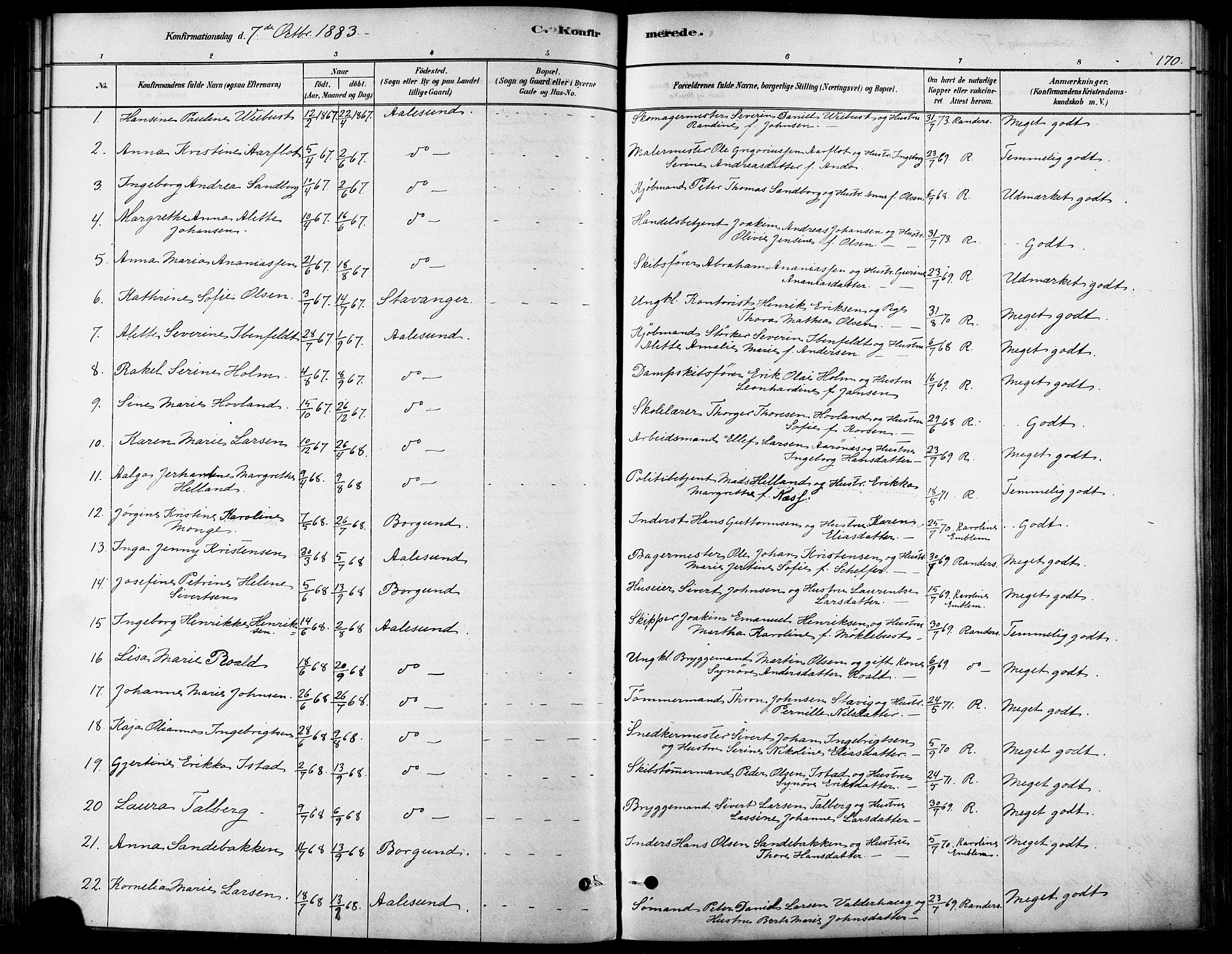 Ministerialprotokoller, klokkerbøker og fødselsregistre - Møre og Romsdal, AV/SAT-A-1454/529/L0454: Parish register (official) no. 529A04, 1878-1885, p. 170