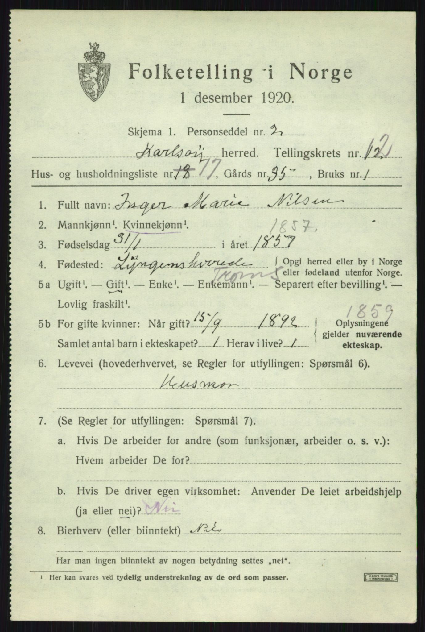 SATØ, 1920 census for Karlsøy, 1920, p. 4450