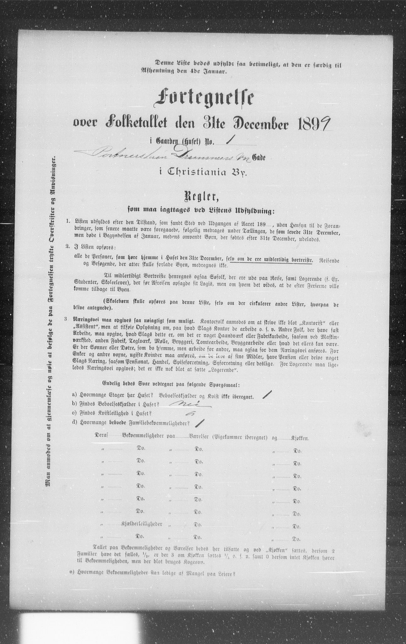 OBA, Municipal Census 1899 for Kristiania, 1899, p. 2115