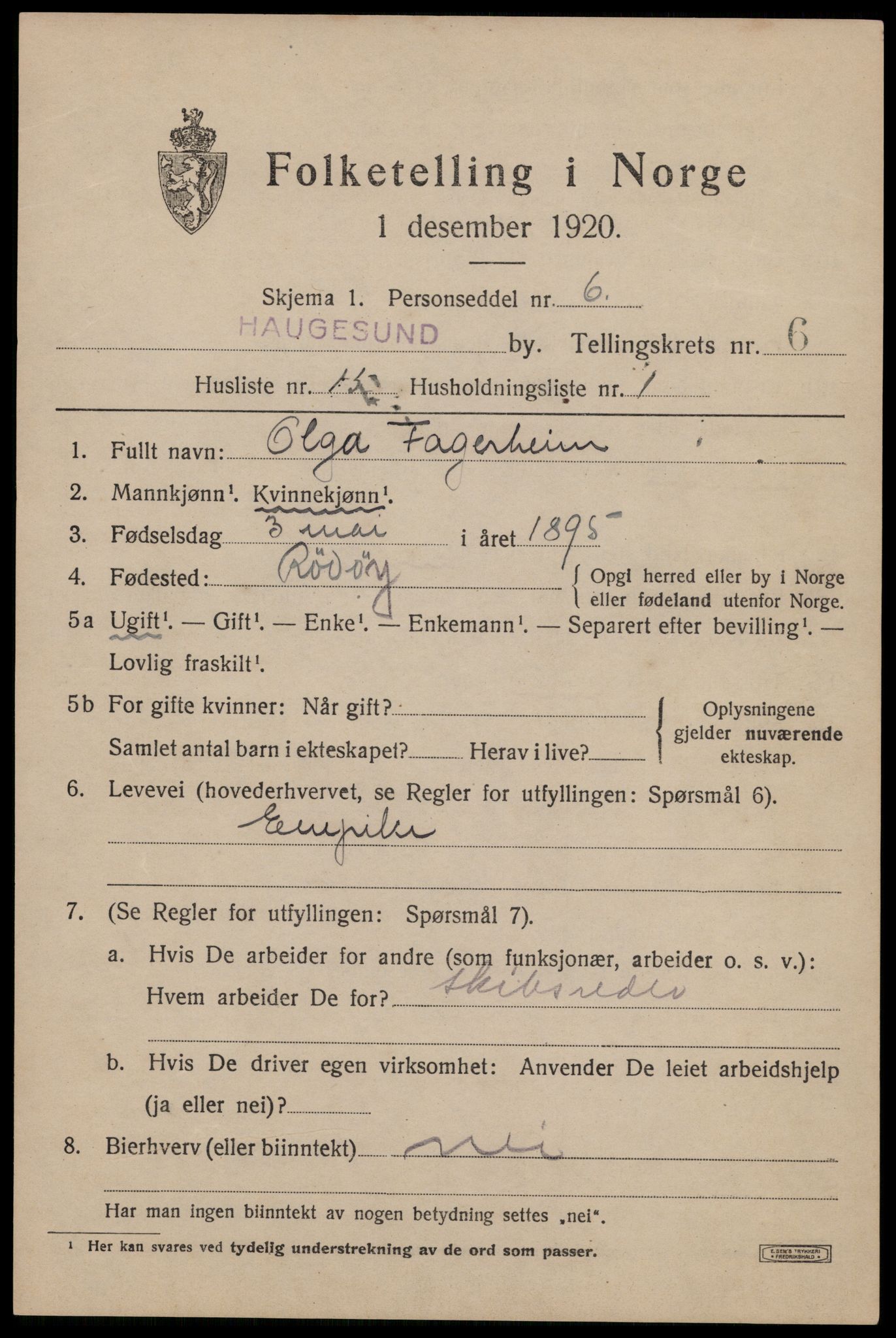 SAST, 1920 census for Haugesund, 1920, p. 21691