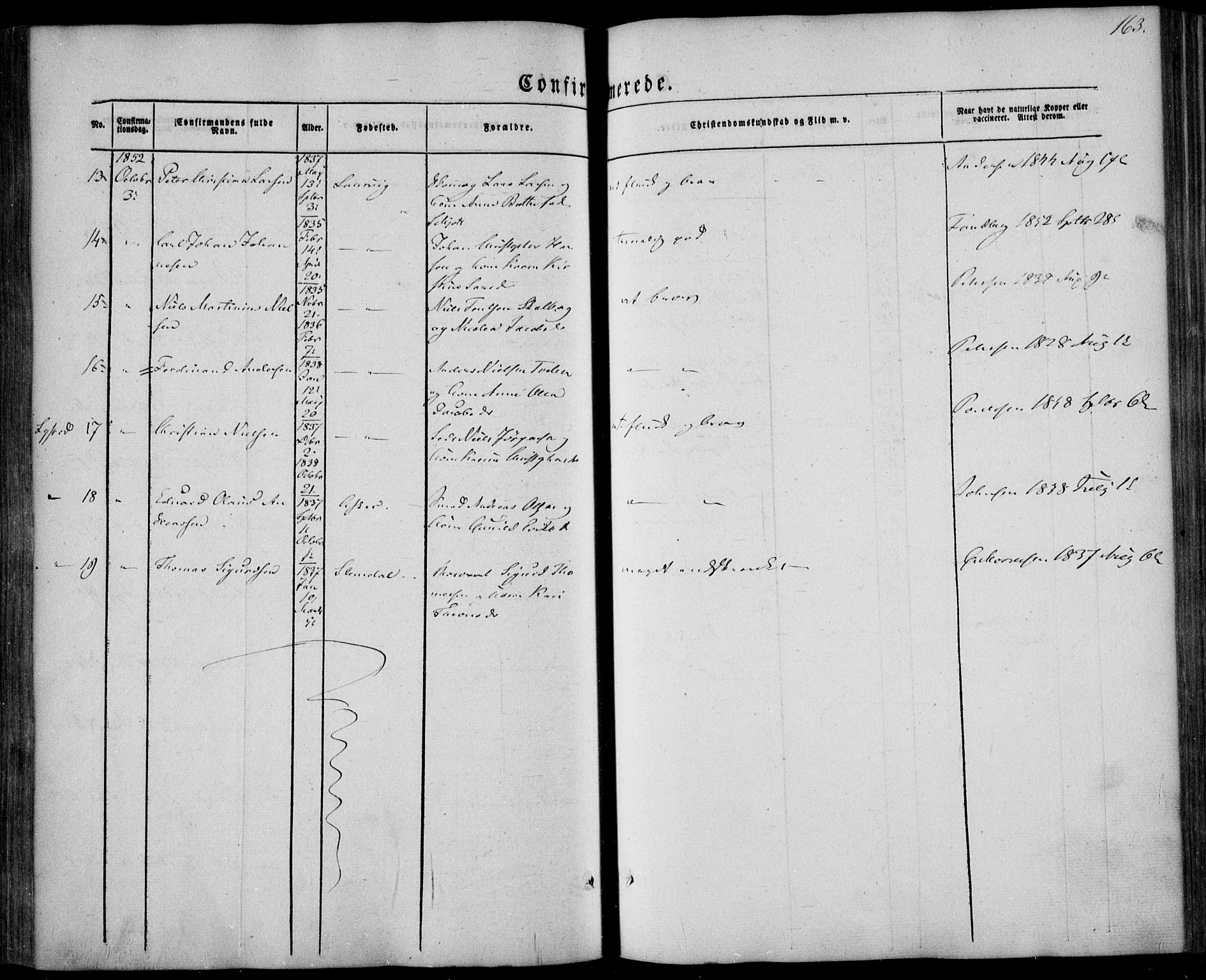 Larvik kirkebøker, SAKO/A-352/F/Fa/L0003: Parish register (official) no. I 3, 1848-1856, p. 163