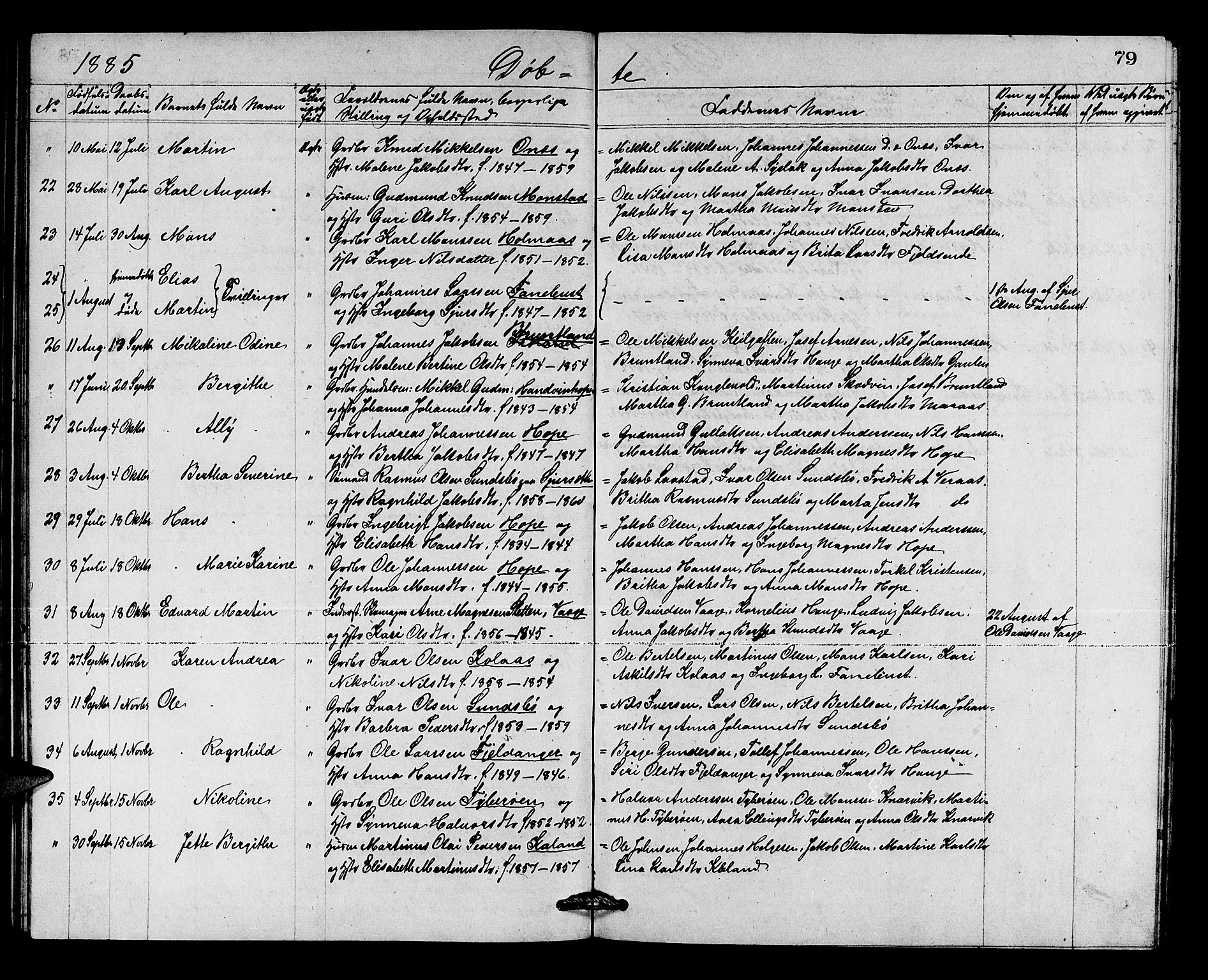Lindås Sokneprestembete, SAB/A-76701/H/Hab: Parish register (copy) no. B 2, 1867-1885, p. 79
