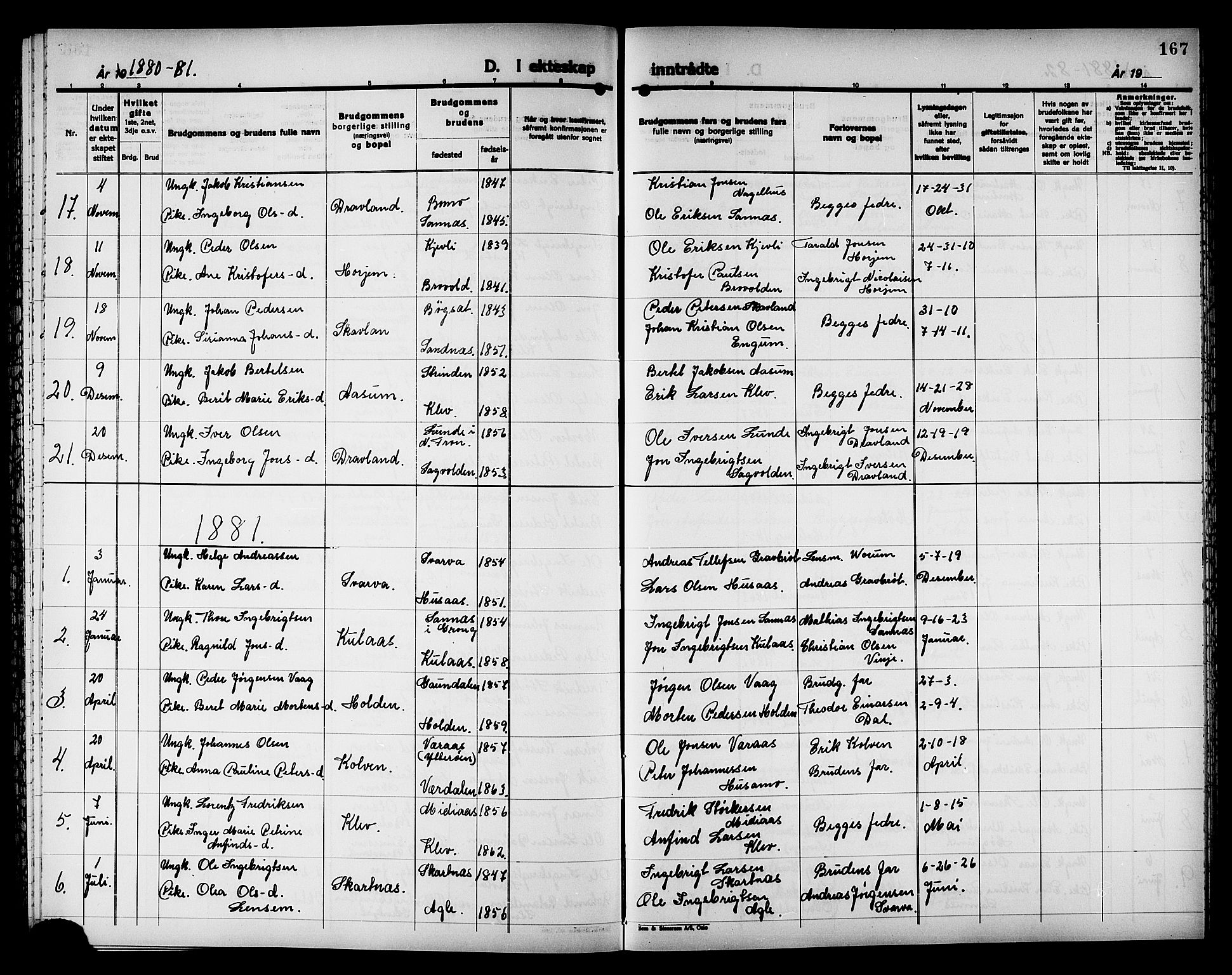 Ministerialprotokoller, klokkerbøker og fødselsregistre - Nord-Trøndelag, SAT/A-1458/749/L0486: Parish register (official) no. 749D02, 1873-1887, p. 167
