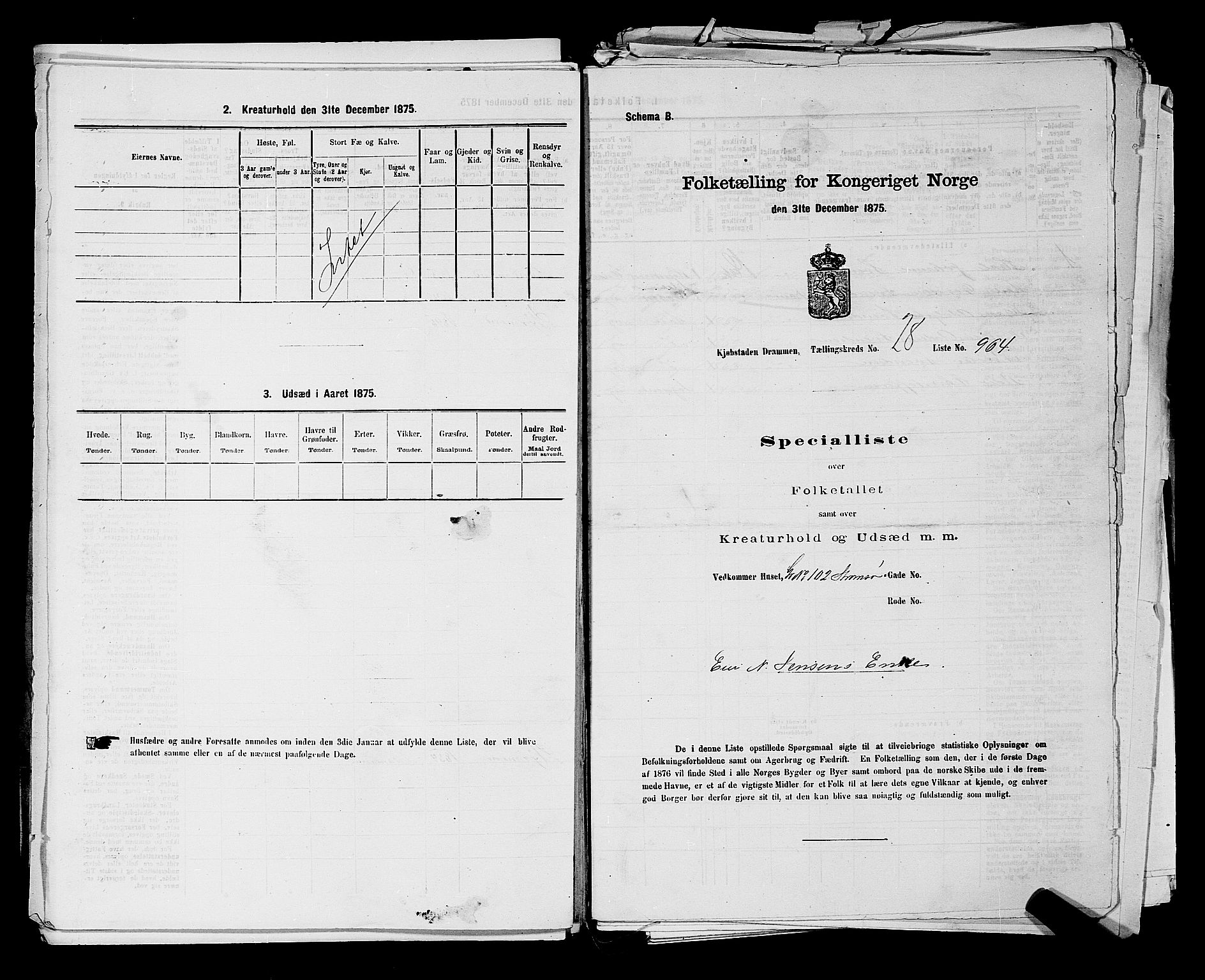 SAKO, 1875 census for 0602 Drammen, 1875, p. 2722