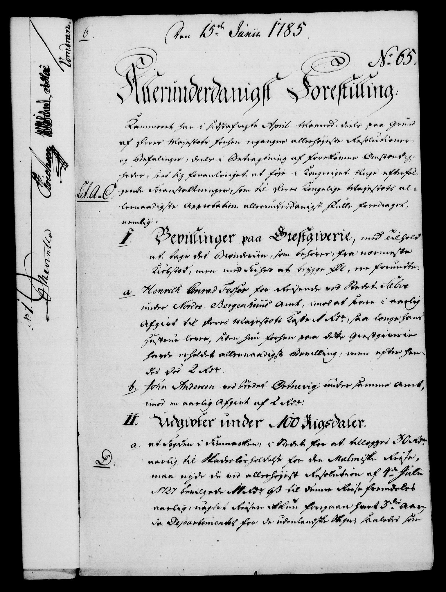 Rentekammeret, Kammerkanselliet, AV/RA-EA-3111/G/Gf/Gfa/L0067: Norsk relasjons- og resolusjonsprotokoll (merket RK 52.67), 1785, p. 533