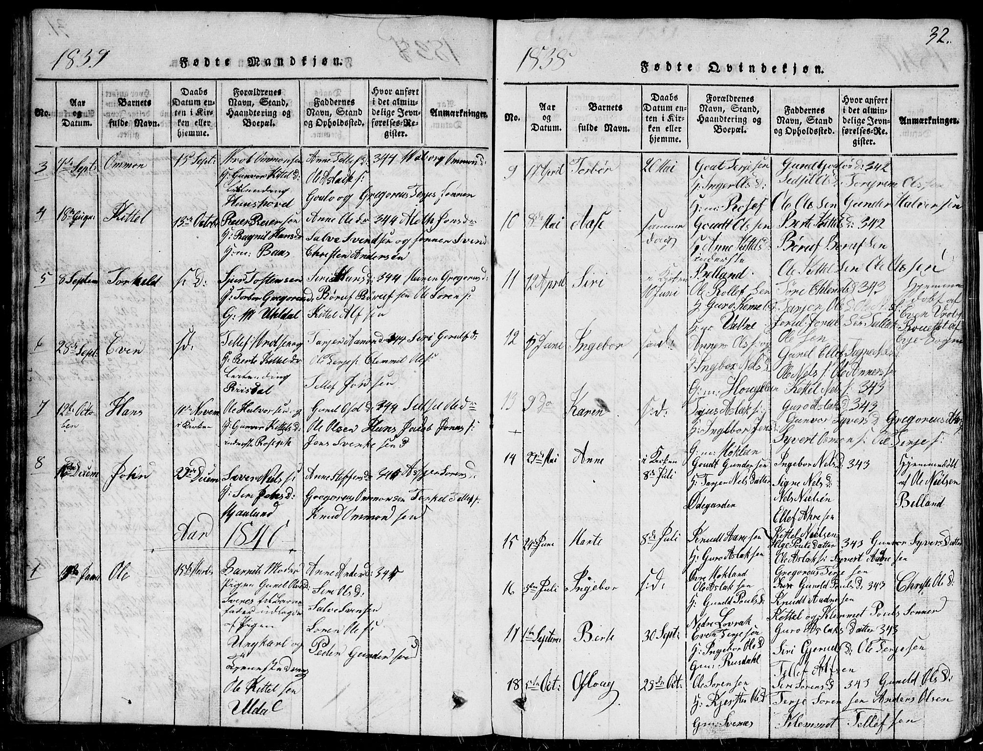 Herefoss sokneprestkontor, SAK/1111-0019/F/Fb/Fbc/L0001: Parish register (copy) no. B 1, 1816-1866, p. 32